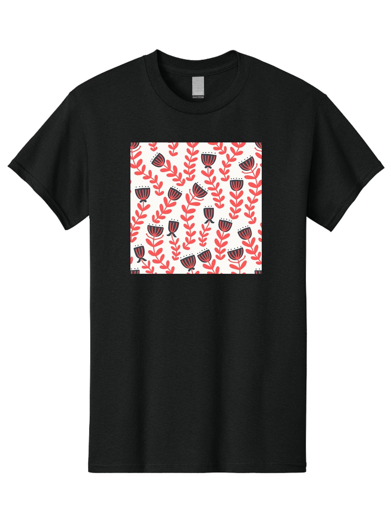Floral-Pattern-14 Men'S Graphic Tee, 100% Cotton, Comfortable Casual Summer Wear, Machine Washable, Repeating Floral Pattern, Red Leaves, Black And Red Flowers, Minimalist Design, Simple Shapes, Folk Art Style, Wallpaper Design, Aab707 15