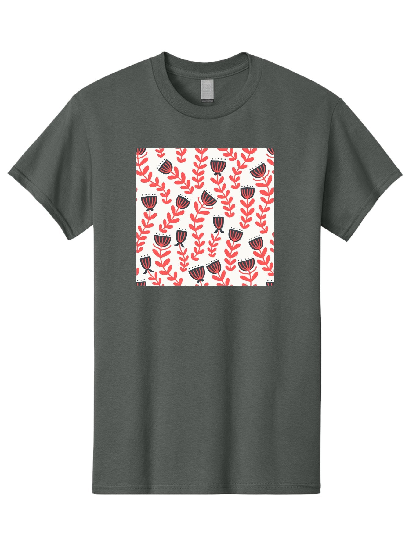 Floral-Pattern-14 Men'S Graphic Tee, 100% Cotton, Comfortable Casual Summer Wear, Machine Washable, Repeating Floral Pattern, Red Leaves, Black And Red Flowers, Minimalist Design, Simple Shapes, Folk Art Style, Wallpaper Design, Aab707 14