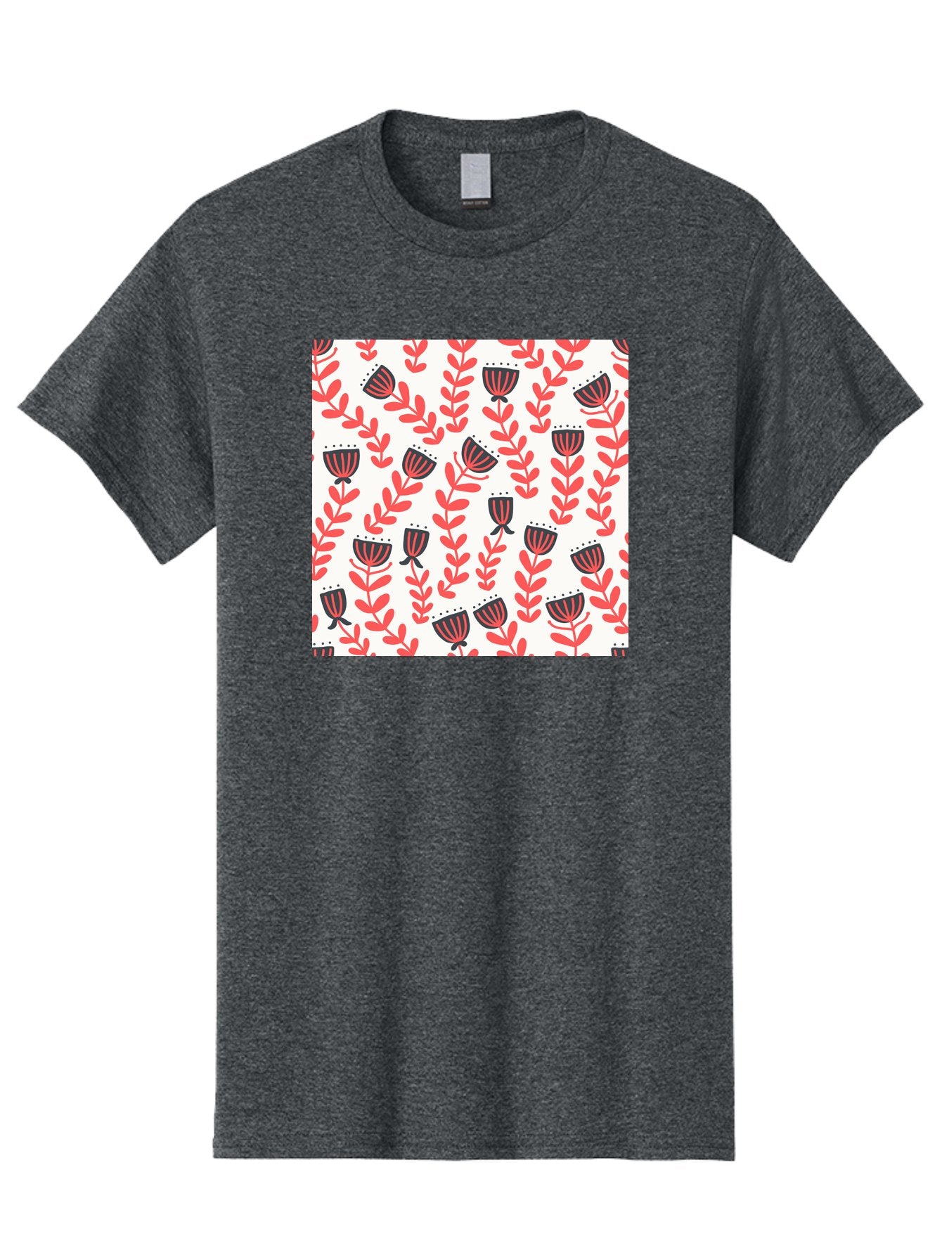 Floral-Pattern-14 Men'S Graphic Tee, 100% Cotton, Comfortable Casual Summer Wear, Machine Washable, Repeating Floral Pattern, Red Leaves, Black And Red Flowers, Minimalist Design, Simple Shapes, Folk Art Style, Wallpaper Design, Aab707 13