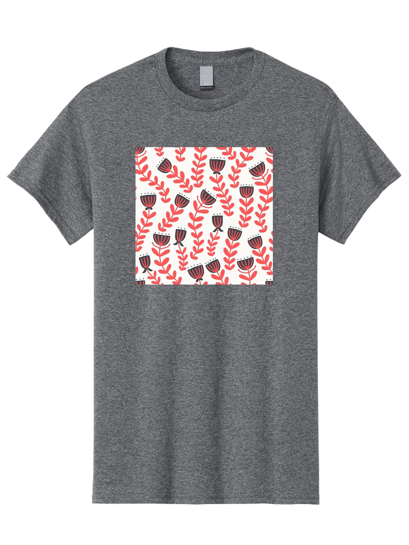 Floral-Pattern-14 Men'S Graphic Tee, 100% Cotton, Comfortable Casual Summer Wear, Machine Washable, Repeating Floral Pattern, Red Leaves, Black And Red Flowers, Minimalist Design, Simple Shapes, Folk Art Style, Wallpaper Design, Aab707 6