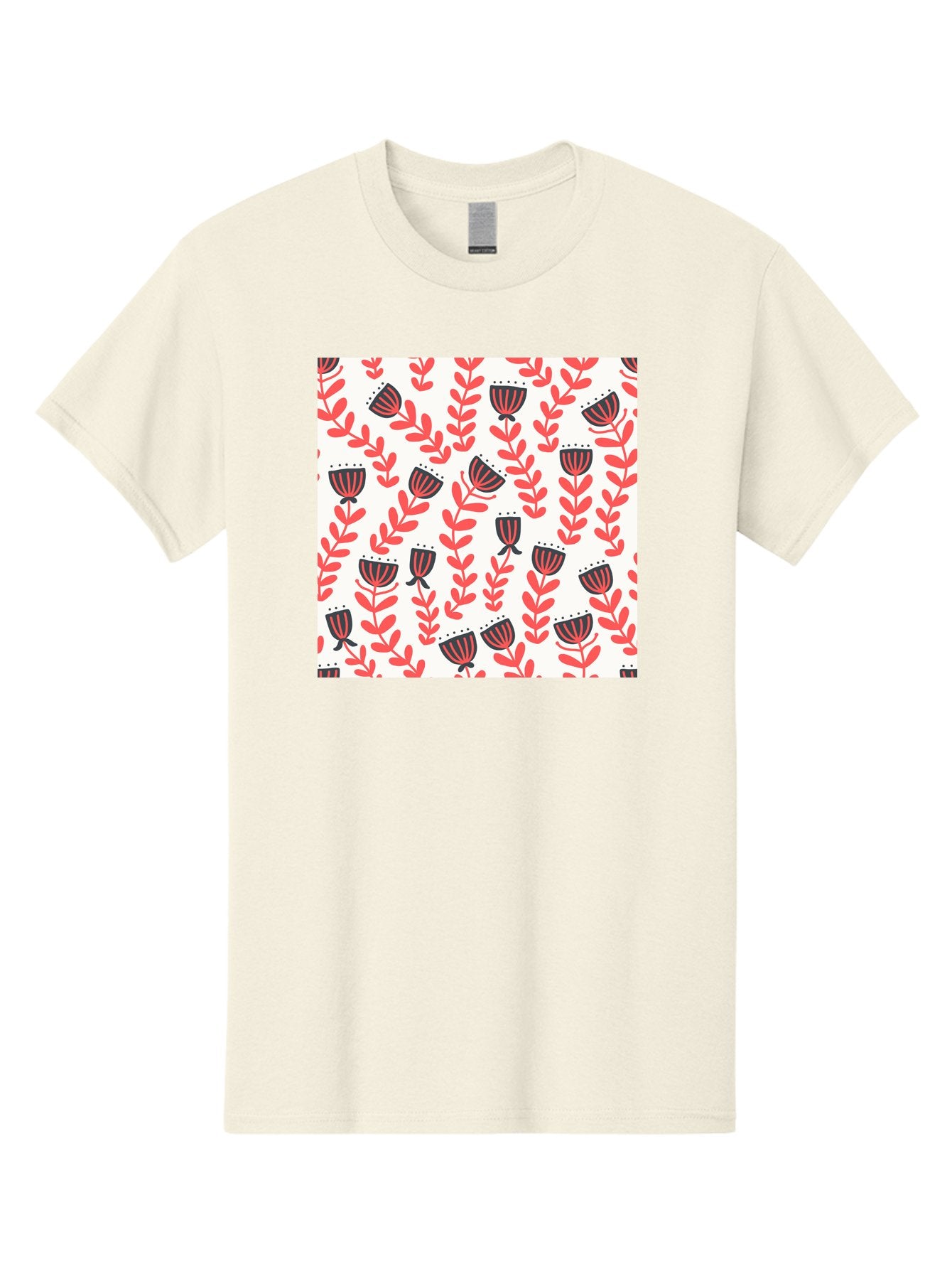 Floral-Pattern-14 Men'S Graphic Tee, 100% Cotton, Comfortable Casual Summer Wear, Machine Washable, Repeating Floral Pattern, Red Leaves, Black And Red Flowers, Minimalist Design, Simple Shapes, Folk Art Style, Wallpaper Design, Aab707 12