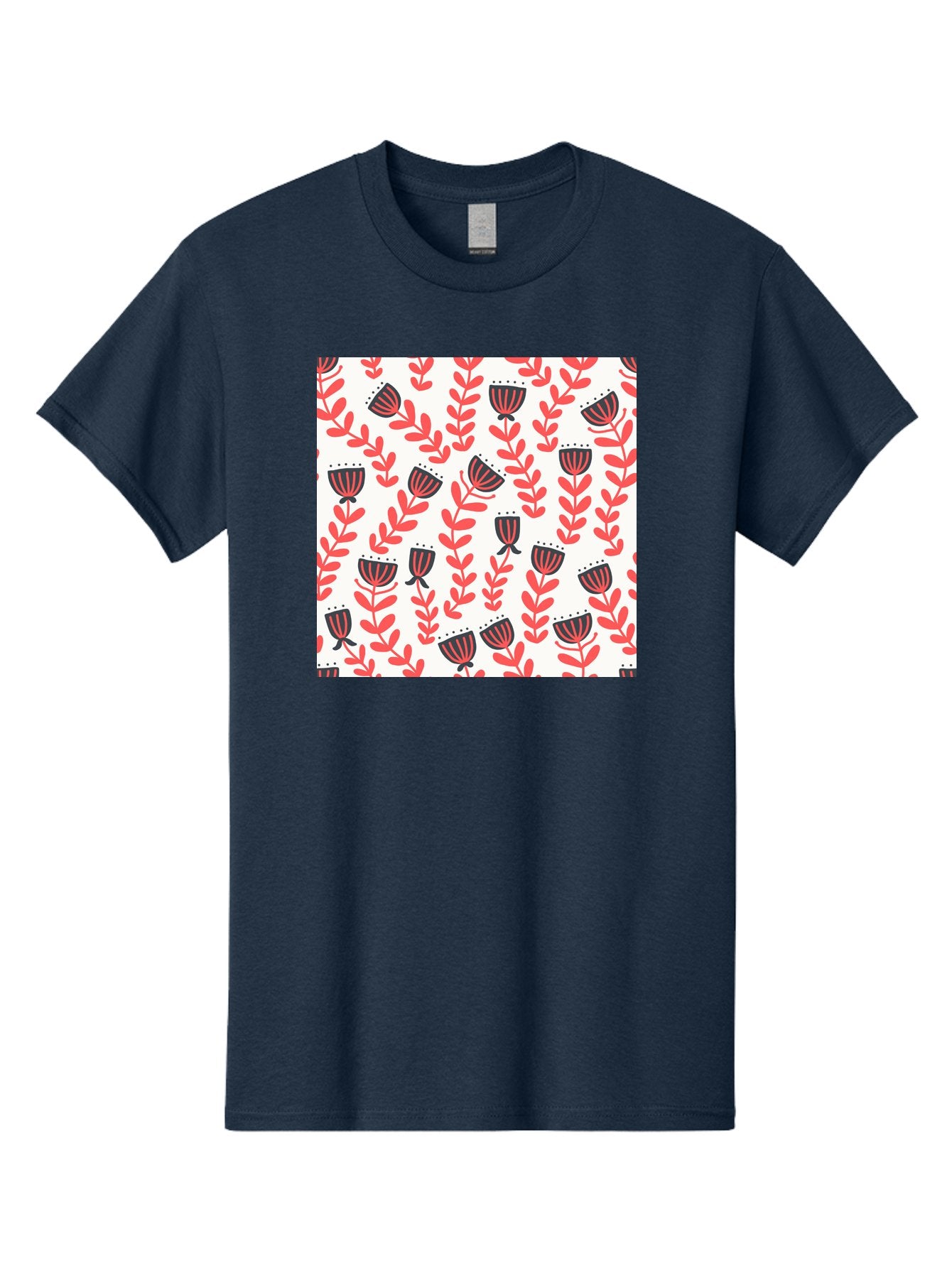 Floral-Pattern-14 Men'S Graphic Tee, 100% Cotton, Comfortable Casual Summer Wear, Machine Washable, Repeating Floral Pattern, Red Leaves, Black And Red Flowers, Minimalist Design, Simple Shapes, Folk Art Style, Wallpaper Design, Aab707 7