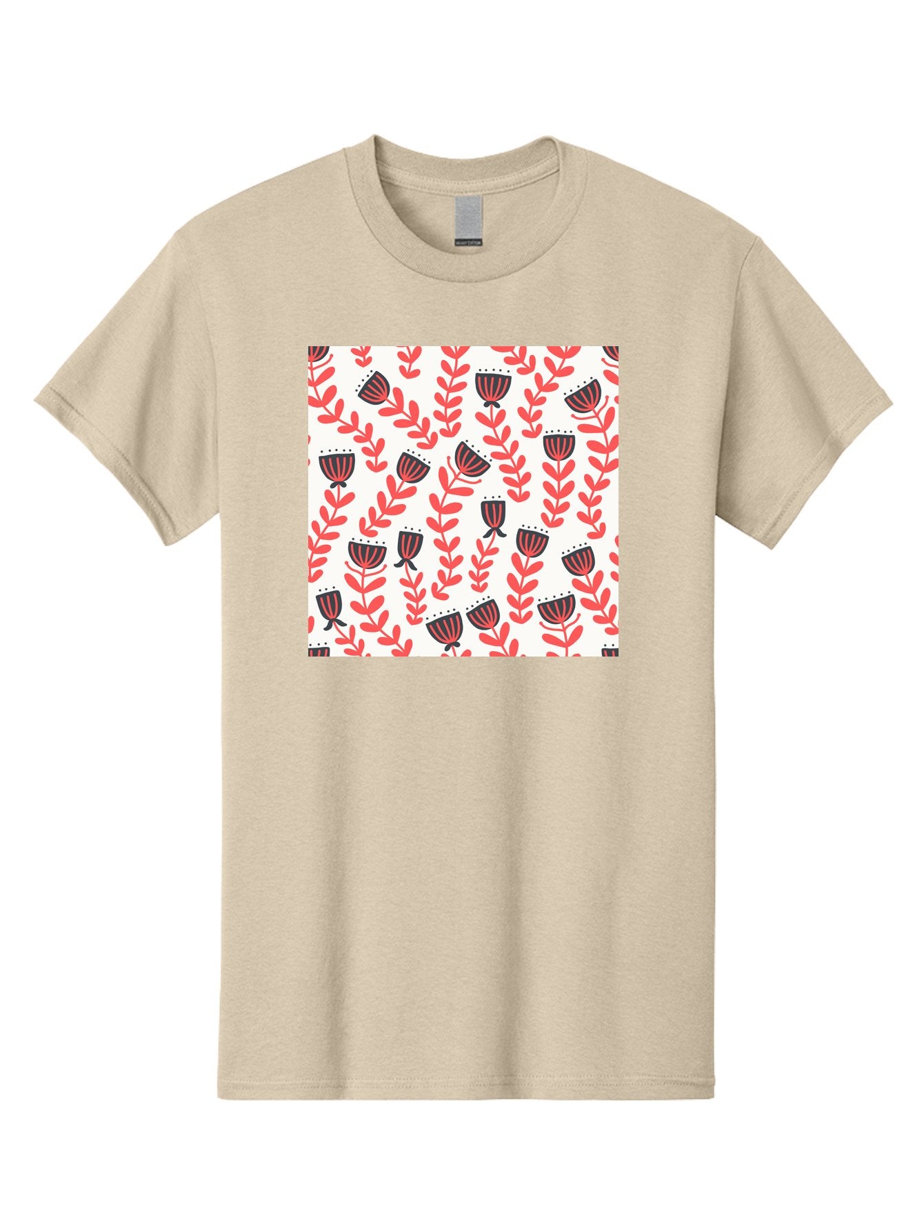 Floral-Pattern-14 Men'S Graphic Tee, 100% Cotton, Comfortable Casual Summer Wear, Machine Washable, Repeating Floral Pattern, Red Leaves, Black And Red Flowers, Minimalist Design, Simple Shapes, Folk Art Style, Wallpaper Design, Aab707
