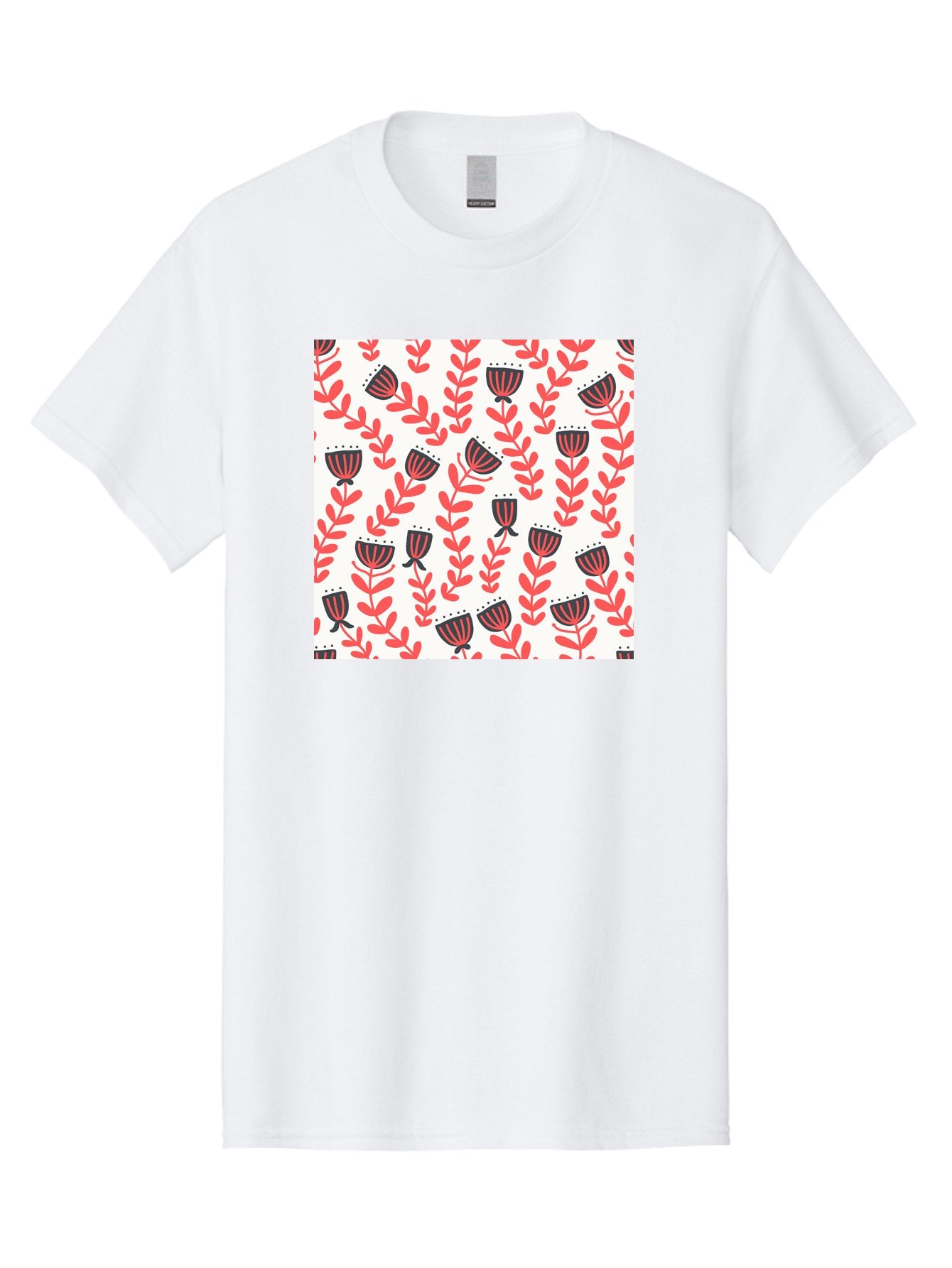 Floral-Pattern-14 Men'S Graphic Tee, 100% Cotton, Comfortable Casual Summer Wear, Machine Washable, Repeating Floral Pattern, Red Leaves, Black And Red Flowers, Minimalist Design, Simple Shapes, Folk Art Style, Wallpaper Design, Aab707 10