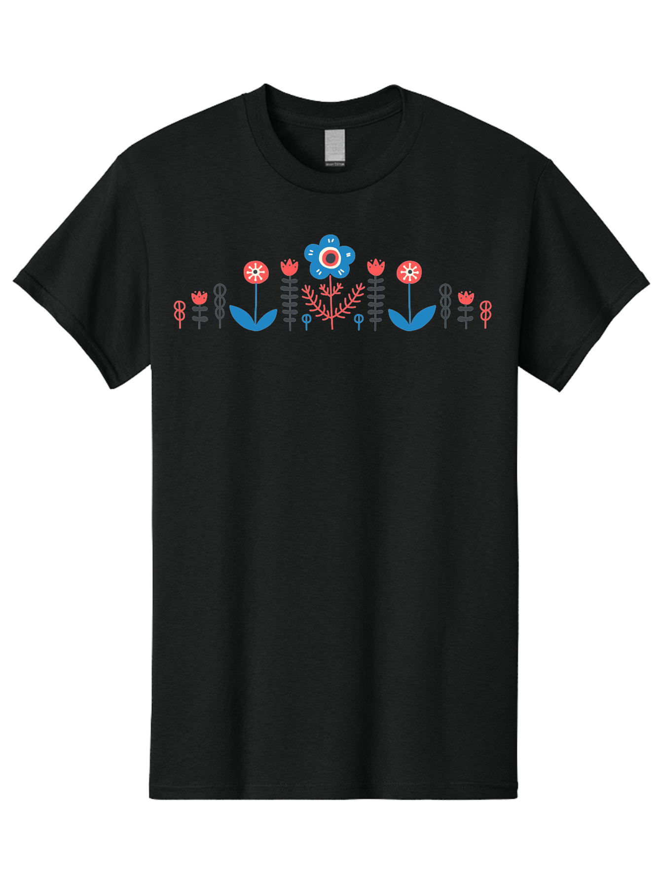 Floral-Pattern-17 Men'S Graphic Tee, 100% Cotton, Comfortable Casual Summer Wear, Machine Washable, Colorful Floral Design, Stylized Flowers, Blue And Red Blooms, Abstract Foliage, Vibrant Floral Arrangement, Folk Art Inspiration, Aab710 7