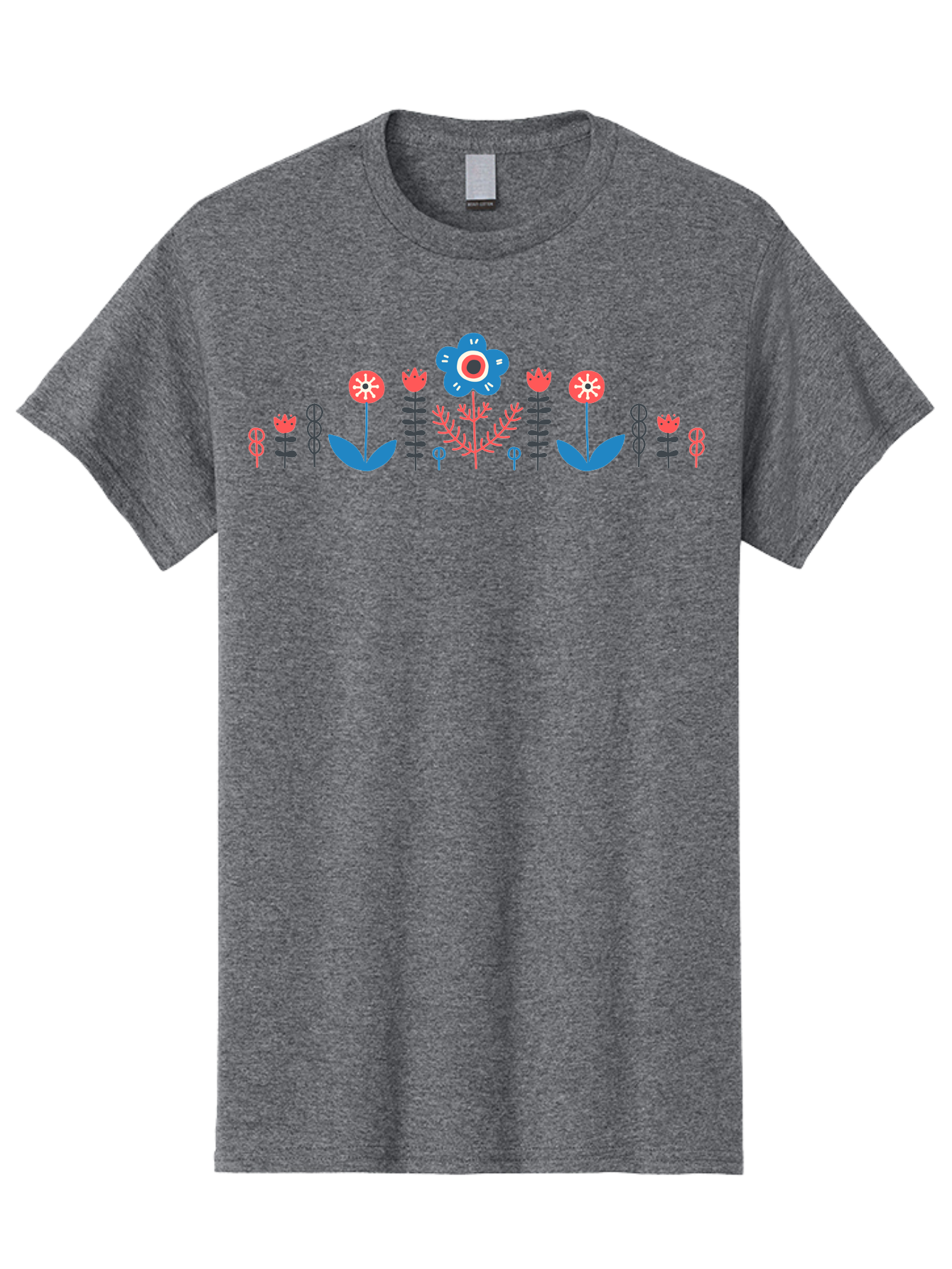 Floral-Pattern-17 Men'S Graphic Tee, 100% Cotton, Comfortable Casual Summer Wear, Machine Washable, Colorful Floral Design, Stylized Flowers, Blue And Red Blooms, Abstract Foliage, Vibrant Floral Arrangement, Folk Art Inspiration, Aab710 3