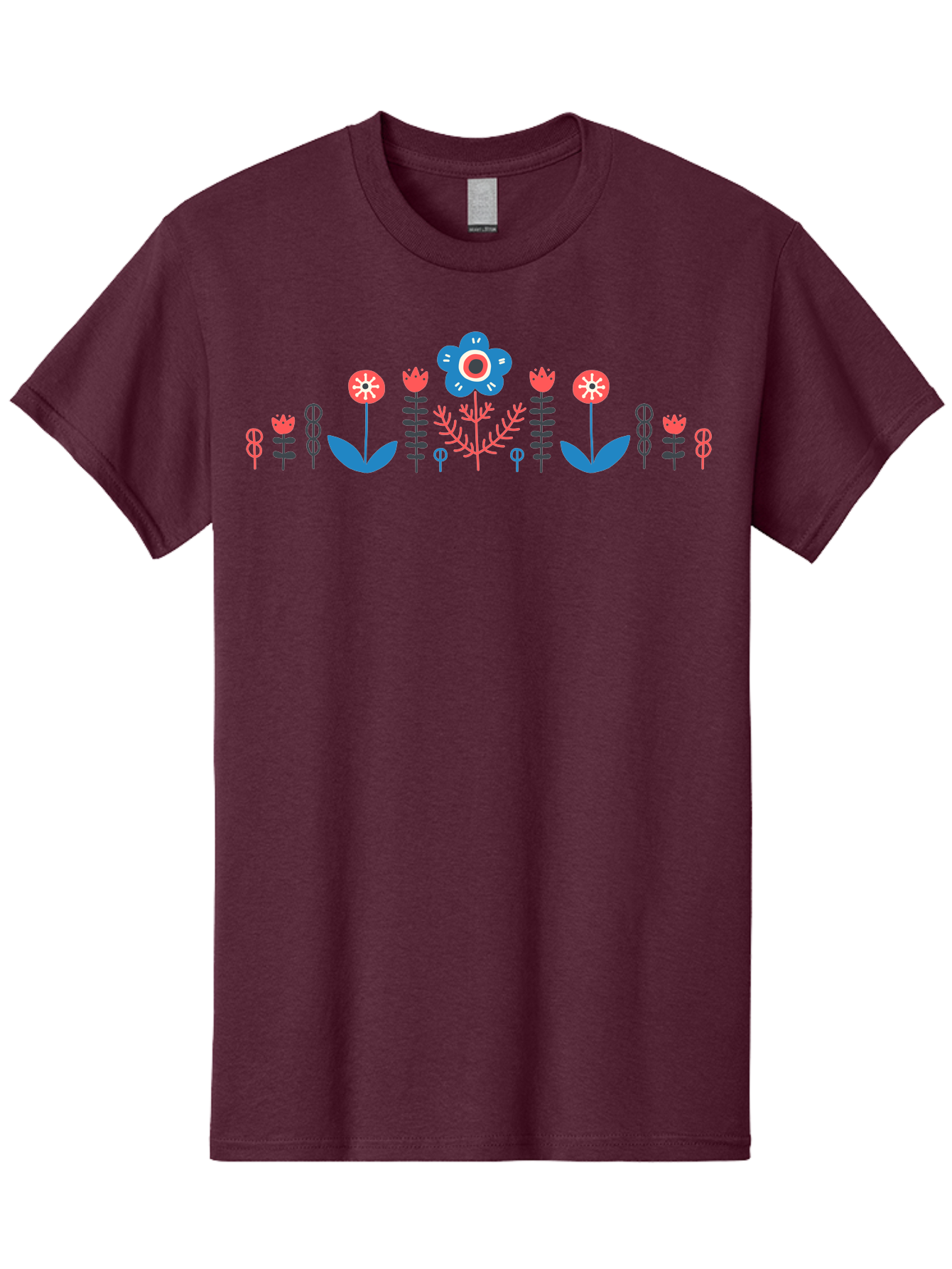 Floral-Pattern-17 Men'S Graphic Tee, 100% Cotton, Comfortable Casual Summer Wear, Machine Washable, Colorful Floral Design, Stylized Flowers, Blue And Red Blooms, Abstract Foliage, Vibrant Floral Arrangement, Folk Art Inspiration, Aab710 29