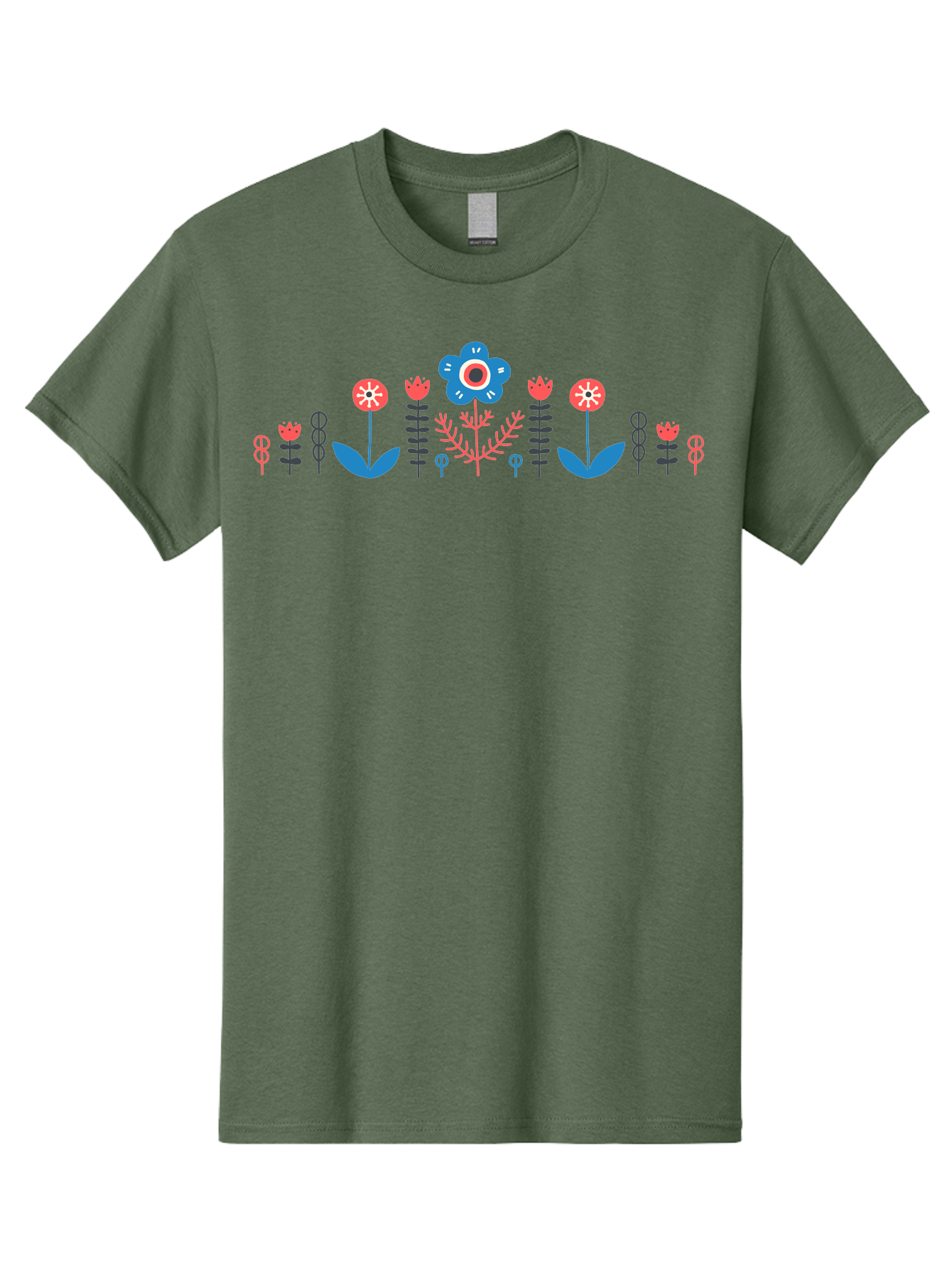 Floral-Pattern-17 Men'S Graphic Tee, 100% Cotton, Comfortable Casual Summer Wear, Machine Washable, Colorful Floral Design, Stylized Flowers, Blue And Red Blooms, Abstract Foliage, Vibrant Floral Arrangement, Folk Art Inspiration, Aab710 17