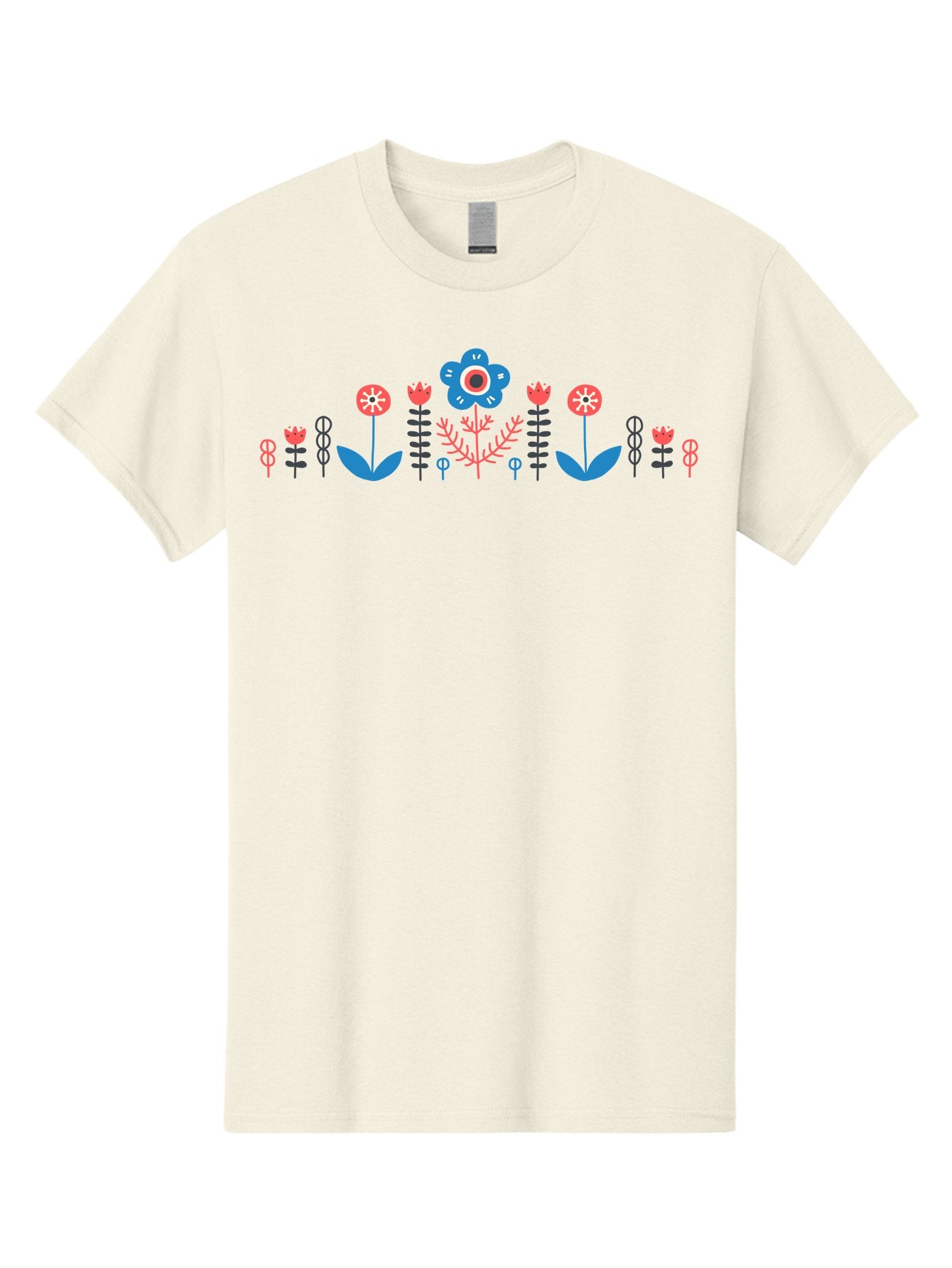 Floral-Pattern-17 Men'S Graphic Tee, 100% Cotton, Comfortable Casual Summer Wear, Machine Washable, Colorful Floral Design, Stylized Flowers, Blue And Red Blooms, Abstract Foliage, Vibrant Floral Arrangement, Folk Art Inspiration, Aab710 6