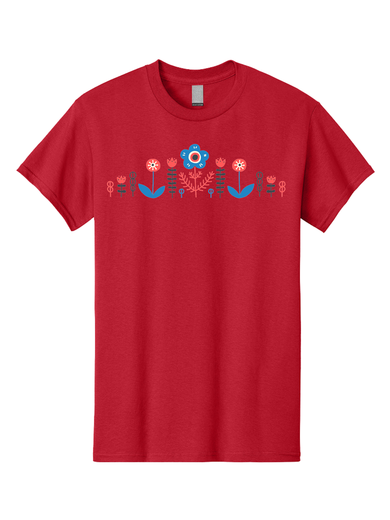 Floral-Pattern-17 Men'S Graphic Tee, 100% Cotton, Comfortable Casual Summer Wear, Machine Washable, Colorful Floral Design, Stylized Flowers, Blue And Red Blooms, Abstract Foliage, Vibrant Floral Arrangement, Folk Art Inspiration, Aab710 23