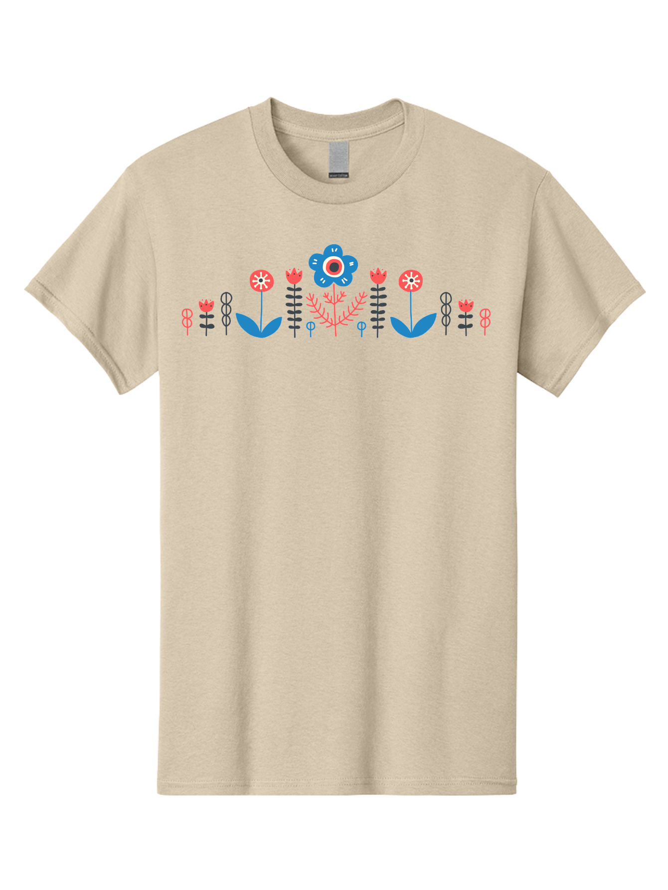 Floral-Pattern-17 Men'S Graphic Tee, 100% Cotton, Comfortable Casual Summer Wear, Machine Washable, Colorful Floral Design, Stylized Flowers, Blue And Red Blooms, Abstract Foliage, Vibrant Floral Arrangement, Folk Art Inspiration, Aab710 21