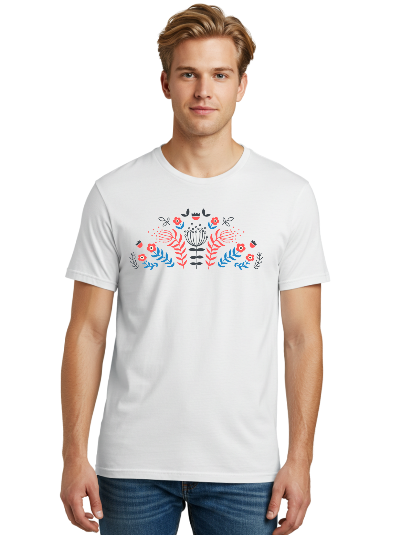 Floral-Pattern-18 Men'S Graphic Tee, 100% Cotton, Comfortable Casual Summer Wear, Machine Washable, Floral Pattern, Colorful Flowers, Leaves, Foliage, Abstract Design, Vibrant Colors, Whimsical Art, Stylized Blooms, Botanical Style, Aab711 28