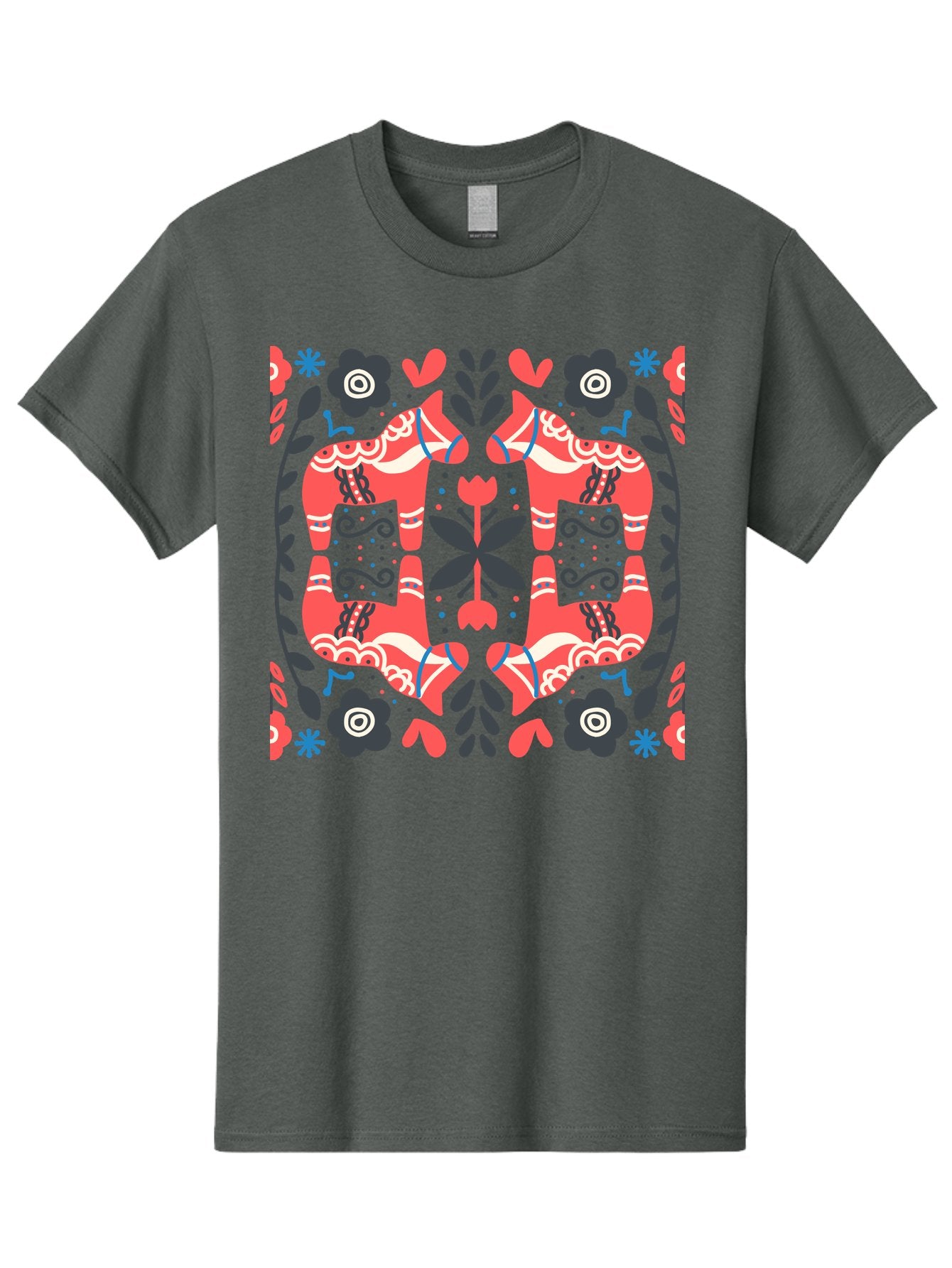 Floral-Pattern-2 Men'S Graphic Tee, 100% Cotton, Comfortable Casual Summer Wear, Machine Washable, Floral Designs, Geometric Shapes, Abstract Art, Black Flowers, Red And White Accents, Blue Details, Decorative Pattern, Symmetrical Design, Aab712 3