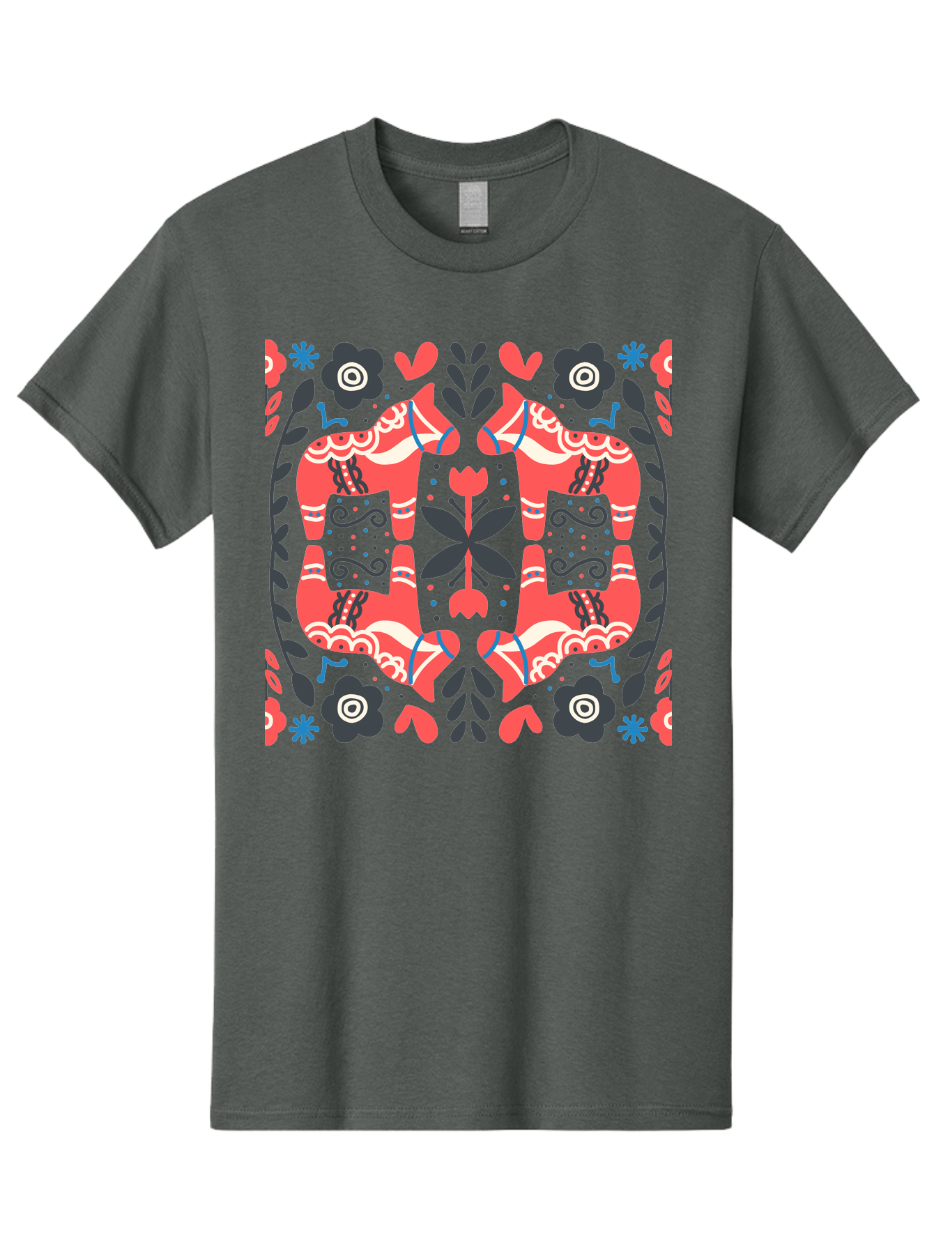 Floral-Pattern-2 Men'S Graphic Tee, 100% Cotton, Comfortable Casual Summer Wear, Machine Washable, Floral Designs, Geometric Shapes, Abstract Art, Black Flowers, Red And White Accents, Blue Details, Decorative Pattern, Symmetrical Design, Aab712 17