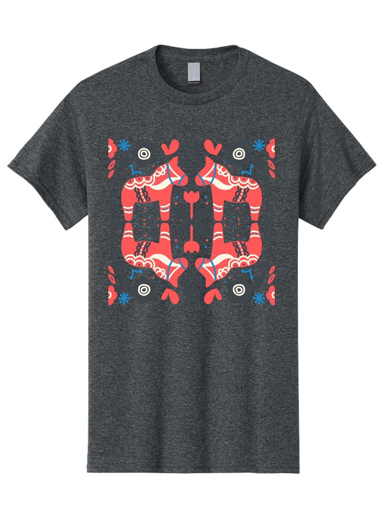 Floral-Pattern-2 Men'S Graphic Tee, 100% Cotton, Comfortable Casual Summer Wear, Machine Washable, Floral Designs, Geometric Shapes, Abstract Art, Black Flowers, Red And White Accents, Blue Details, Decorative Pattern, Symmetrical Design, Aab712
