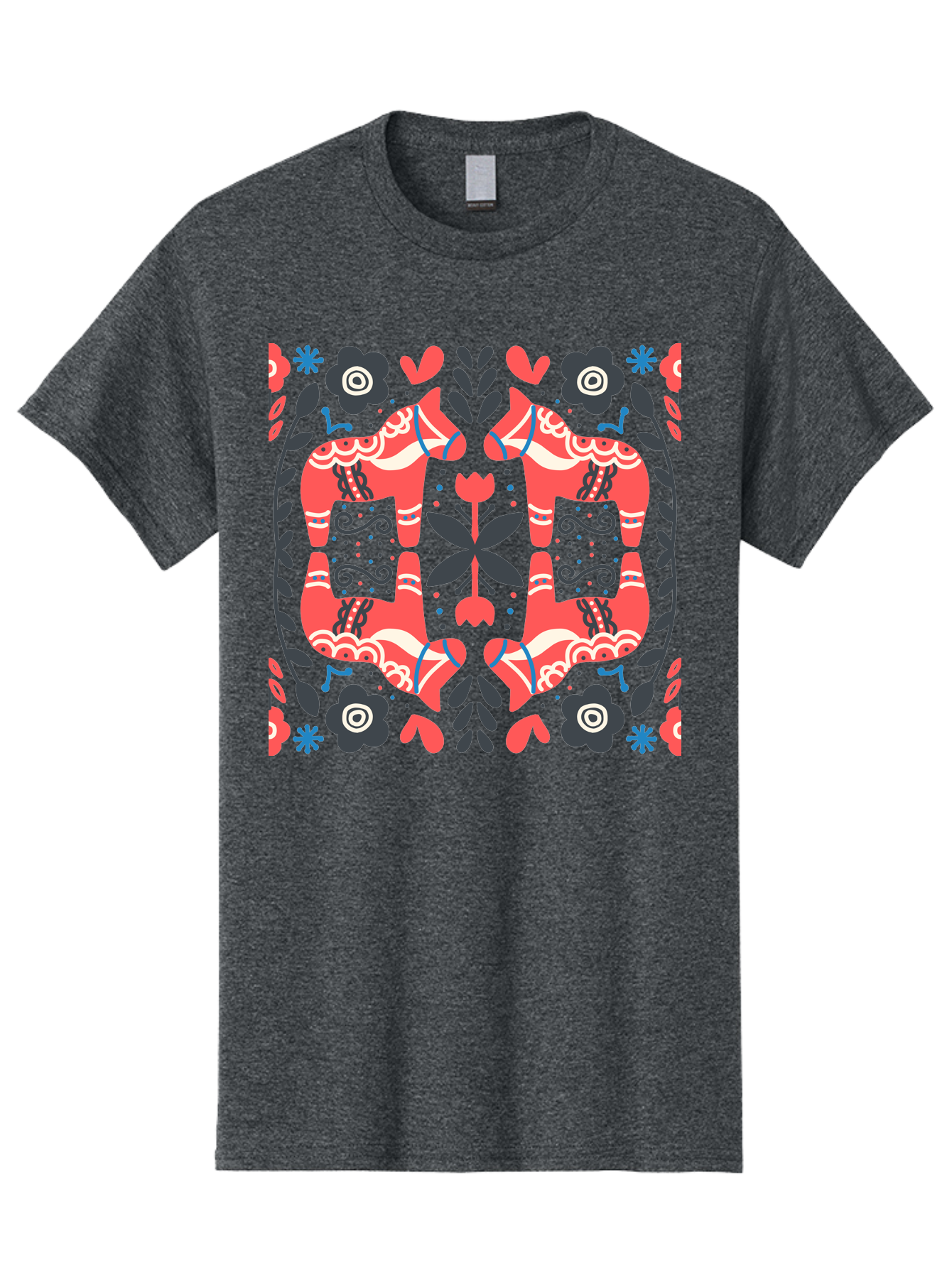 Floral-Pattern-2 Men'S Graphic Tee, 100% Cotton, Comfortable Casual Summer Wear, Machine Washable, Floral Designs, Geometric Shapes, Abstract Art, Black Flowers, Red And White Accents, Blue Details, Decorative Pattern, Symmetrical Design, Aab712 19
