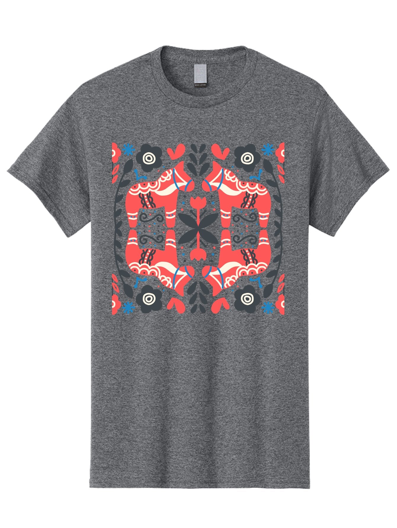 Floral-Pattern-2 Men'S Graphic Tee, 100% Cotton, Comfortable Casual Summer Wear, Machine Washable, Floral Designs, Geometric Shapes, Abstract Art, Black Flowers, Red And White Accents, Blue Details, Decorative Pattern, Symmetrical Design, Aab712 8
