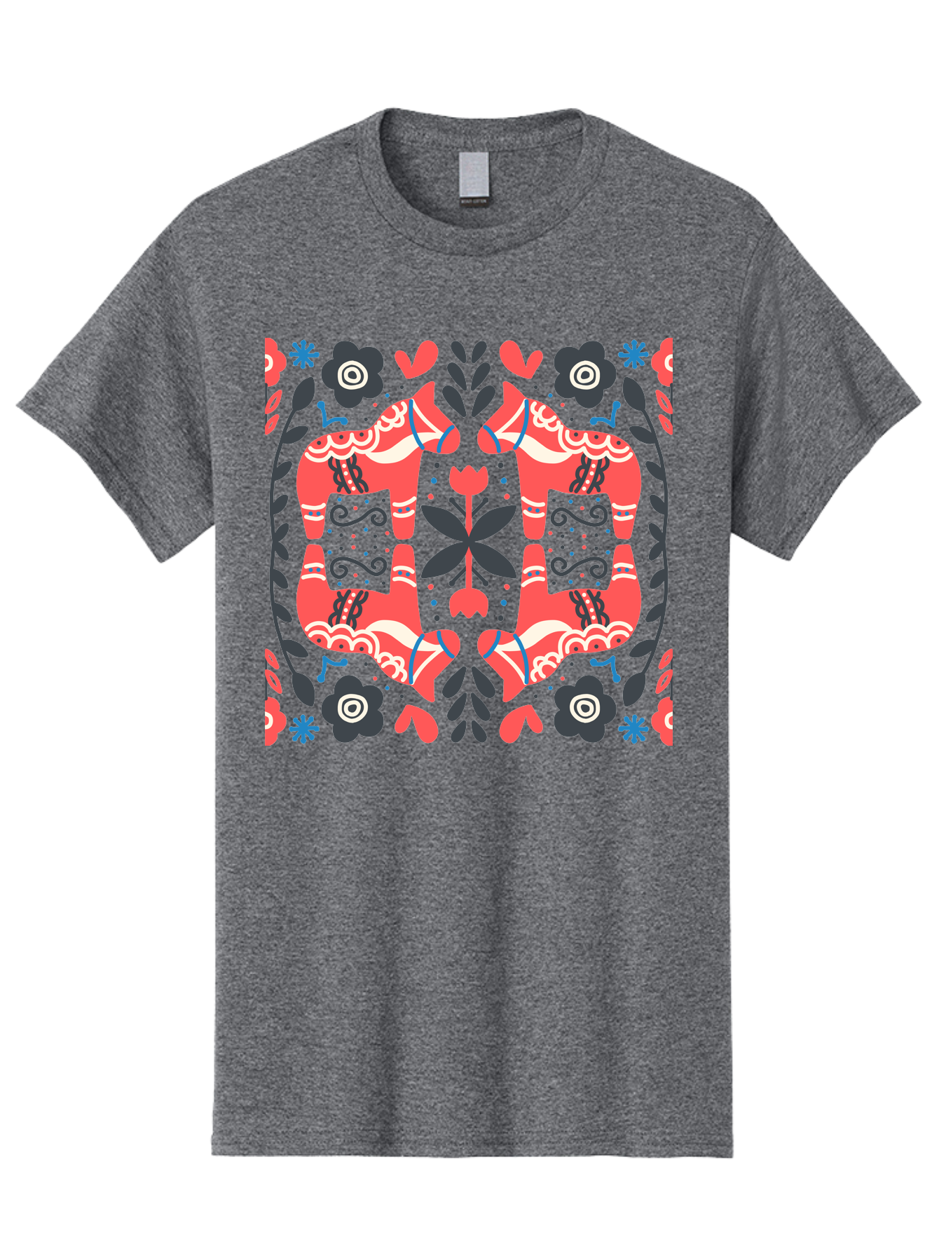Floral-Pattern-2 Men'S Graphic Tee, 100% Cotton, Comfortable Casual Summer Wear, Machine Washable, Floral Designs, Geometric Shapes, Abstract Art, Black Flowers, Red And White Accents, Blue Details, Decorative Pattern, Symmetrical Design, Aab712 11
