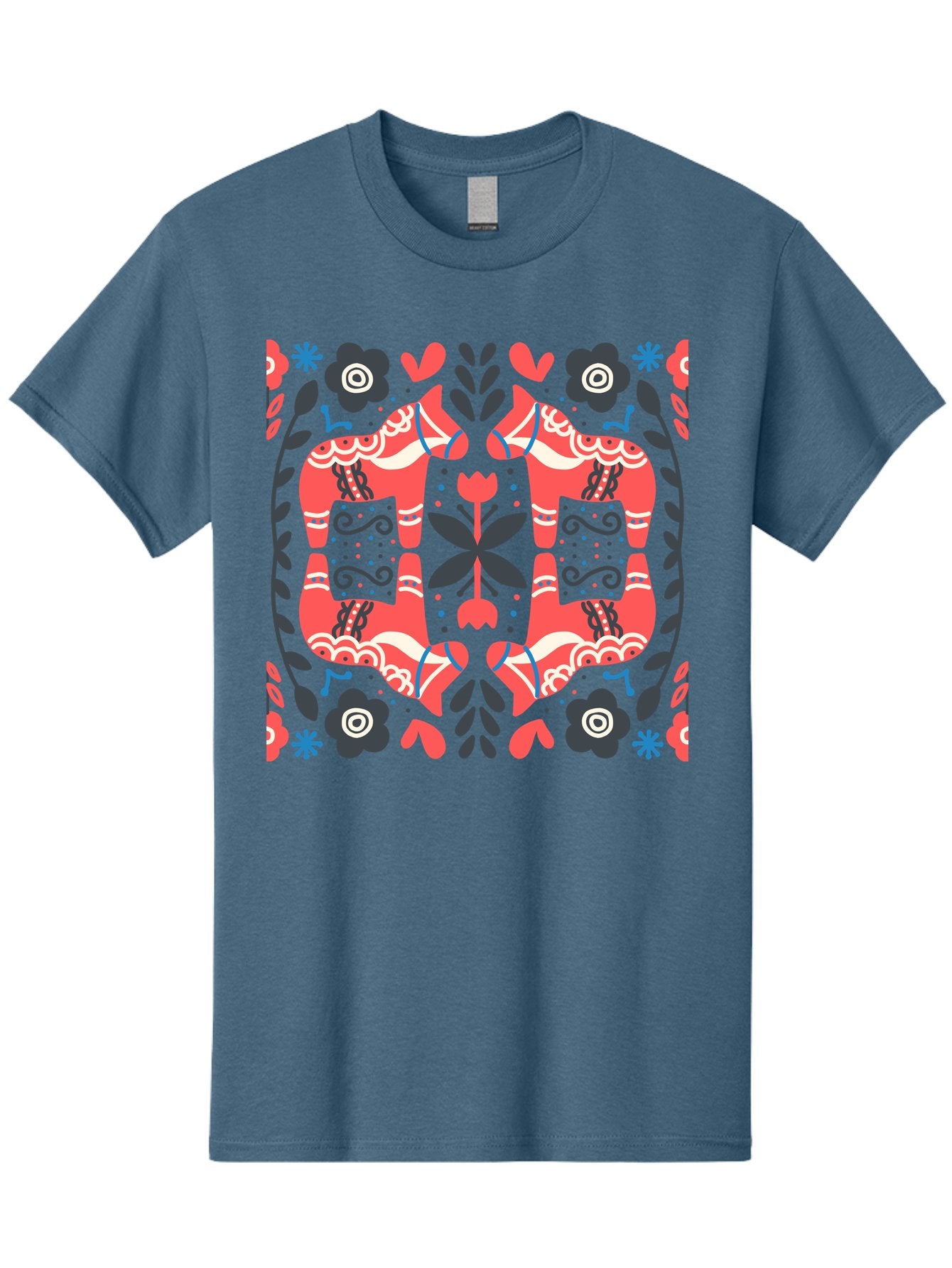 Floral-Pattern-2 Men'S Graphic Tee, 100% Cotton, Comfortable Casual Summer Wear, Machine Washable, Floral Designs, Geometric Shapes, Abstract Art, Black Flowers, Red And White Accents, Blue Details, Decorative Pattern, Symmetrical Design, Aab712 12