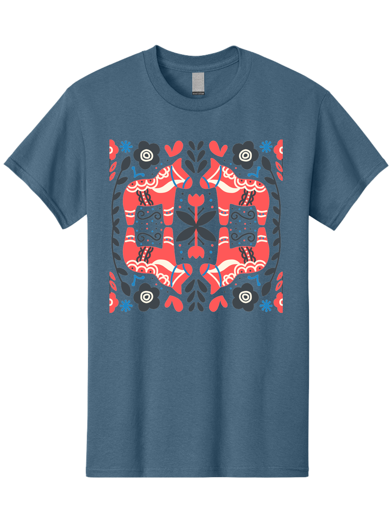 Floral-Pattern-2 Men'S Graphic Tee, 100% Cotton, Comfortable Casual Summer Wear, Machine Washable, Floral Designs, Geometric Shapes, Abstract Art, Black Flowers, Red And White Accents, Blue Details, Decorative Pattern, Symmetrical Design, Aab712 5