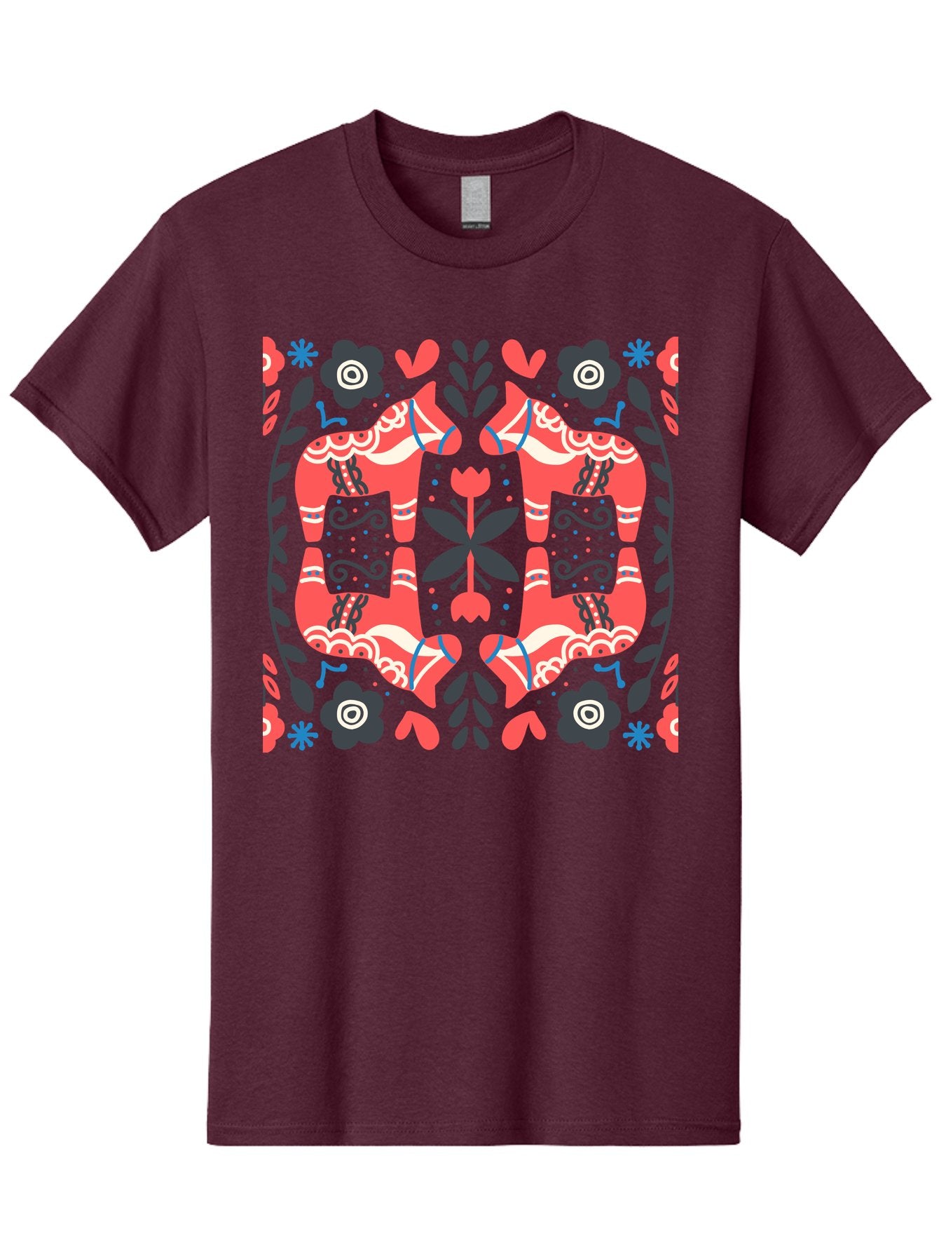 Floral-Pattern-2 Men'S Graphic Tee, 100% Cotton, Comfortable Casual Summer Wear, Machine Washable, Floral Designs, Geometric Shapes, Abstract Art, Black Flowers, Red And White Accents, Blue Details, Decorative Pattern, Symmetrical Design, Aab712 14