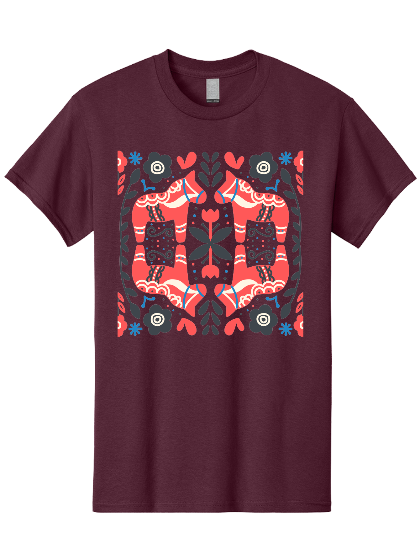 Floral-Pattern-2 Men'S Graphic Tee, 100% Cotton, Comfortable Casual Summer Wear, Machine Washable, Floral Designs, Geometric Shapes, Abstract Art, Black Flowers, Red And White Accents, Blue Details, Decorative Pattern, Symmetrical Design, Aab712 3