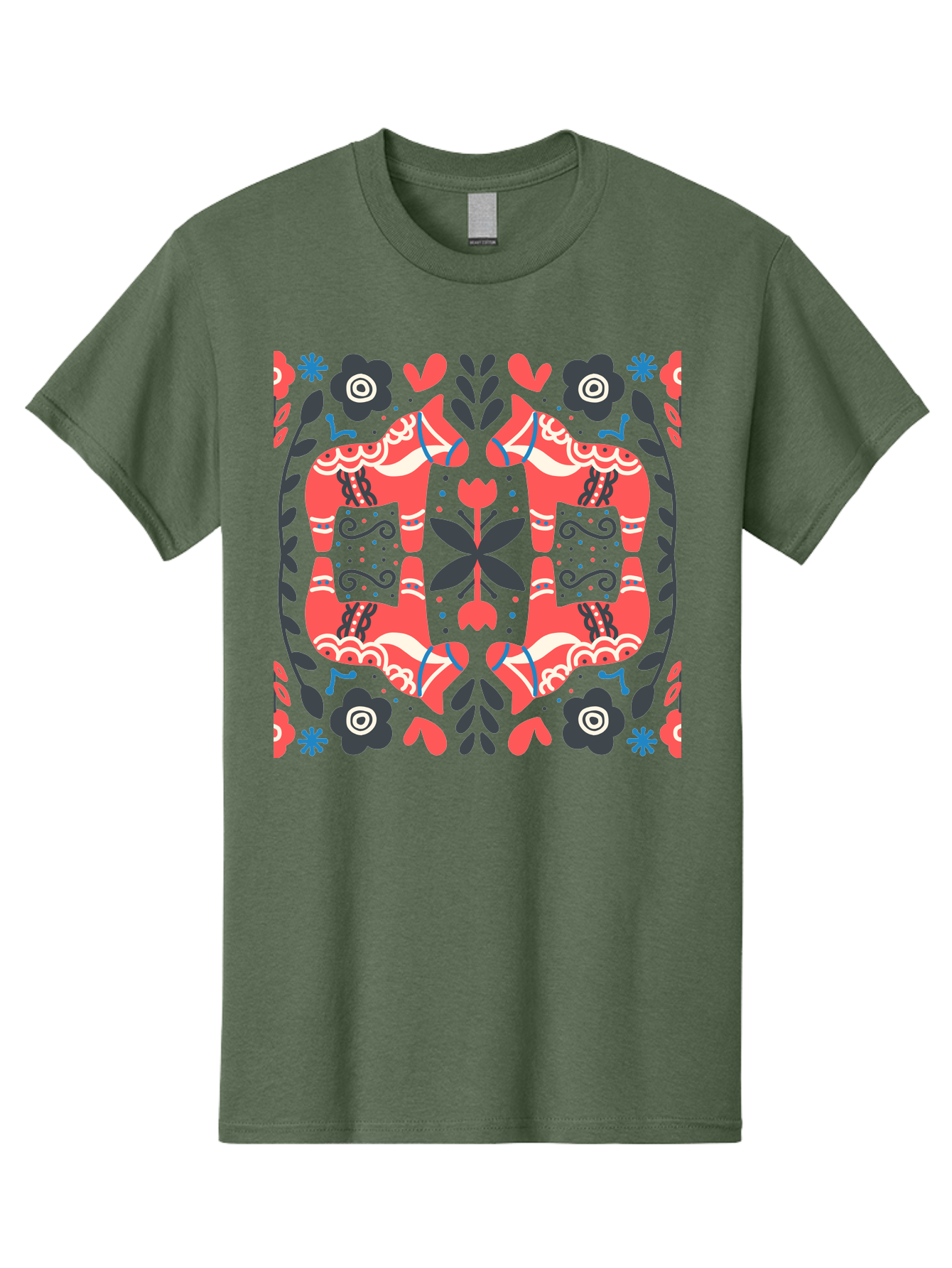 Floral-Pattern-2 Men'S Graphic Tee, 100% Cotton, Comfortable Casual Summer Wear, Machine Washable, Floral Designs, Geometric Shapes, Abstract Art, Black Flowers, Red And White Accents, Blue Details, Decorative Pattern, Symmetrical Design, Aab712 7