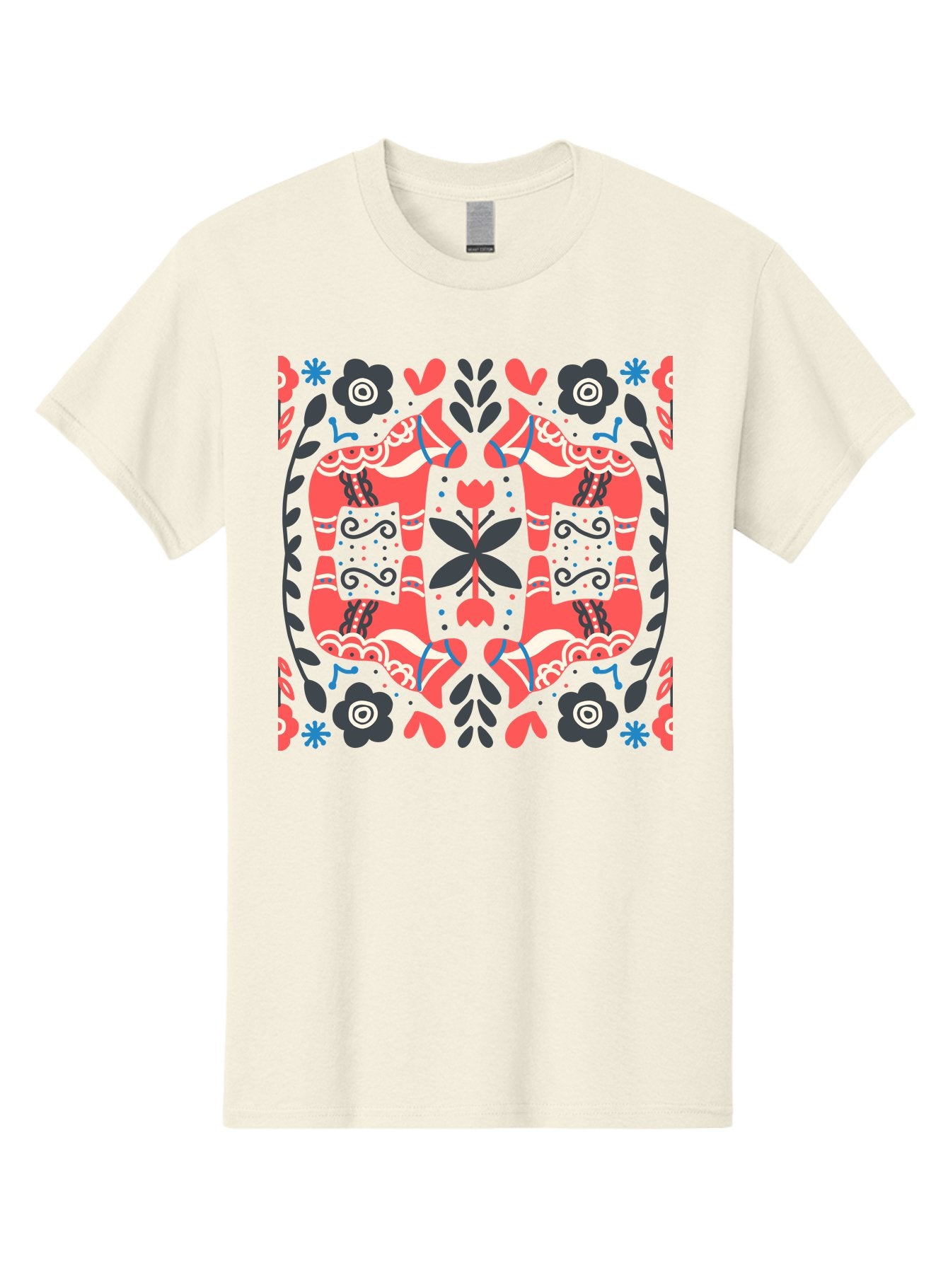 Floral-Pattern-2 Men'S Graphic Tee, 100% Cotton, Comfortable Casual Summer Wear, Machine Washable, Floral Designs, Geometric Shapes, Abstract Art, Black Flowers, Red And White Accents, Blue Details, Decorative Pattern, Symmetrical Design, Aab712