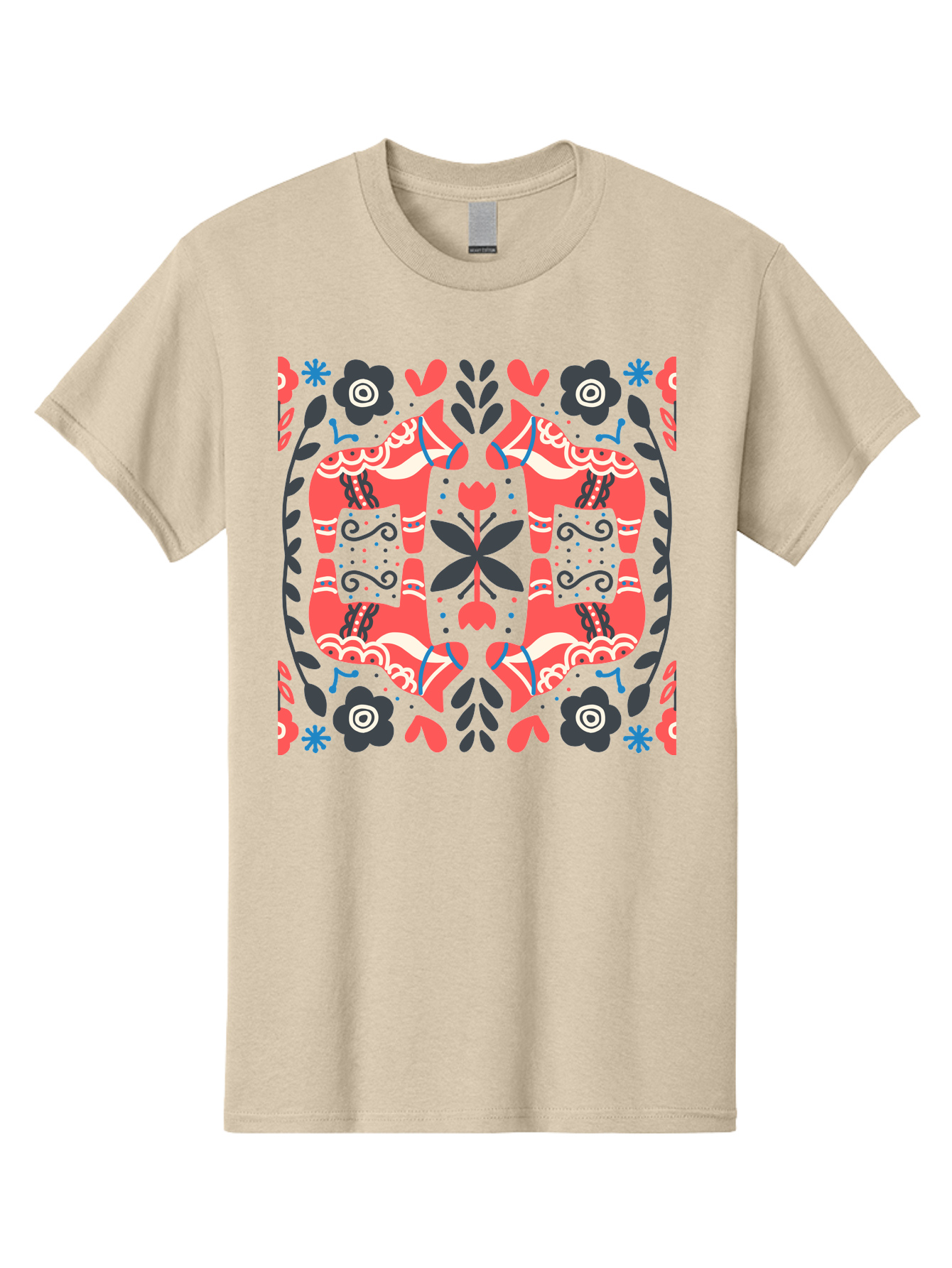 Floral-Pattern-2 Men'S Graphic Tee, 100% Cotton, Comfortable Casual Summer Wear, Machine Washable, Floral Designs, Geometric Shapes, Abstract Art, Black Flowers, Red And White Accents, Blue Details, Decorative Pattern, Symmetrical Design, Aab712 9
