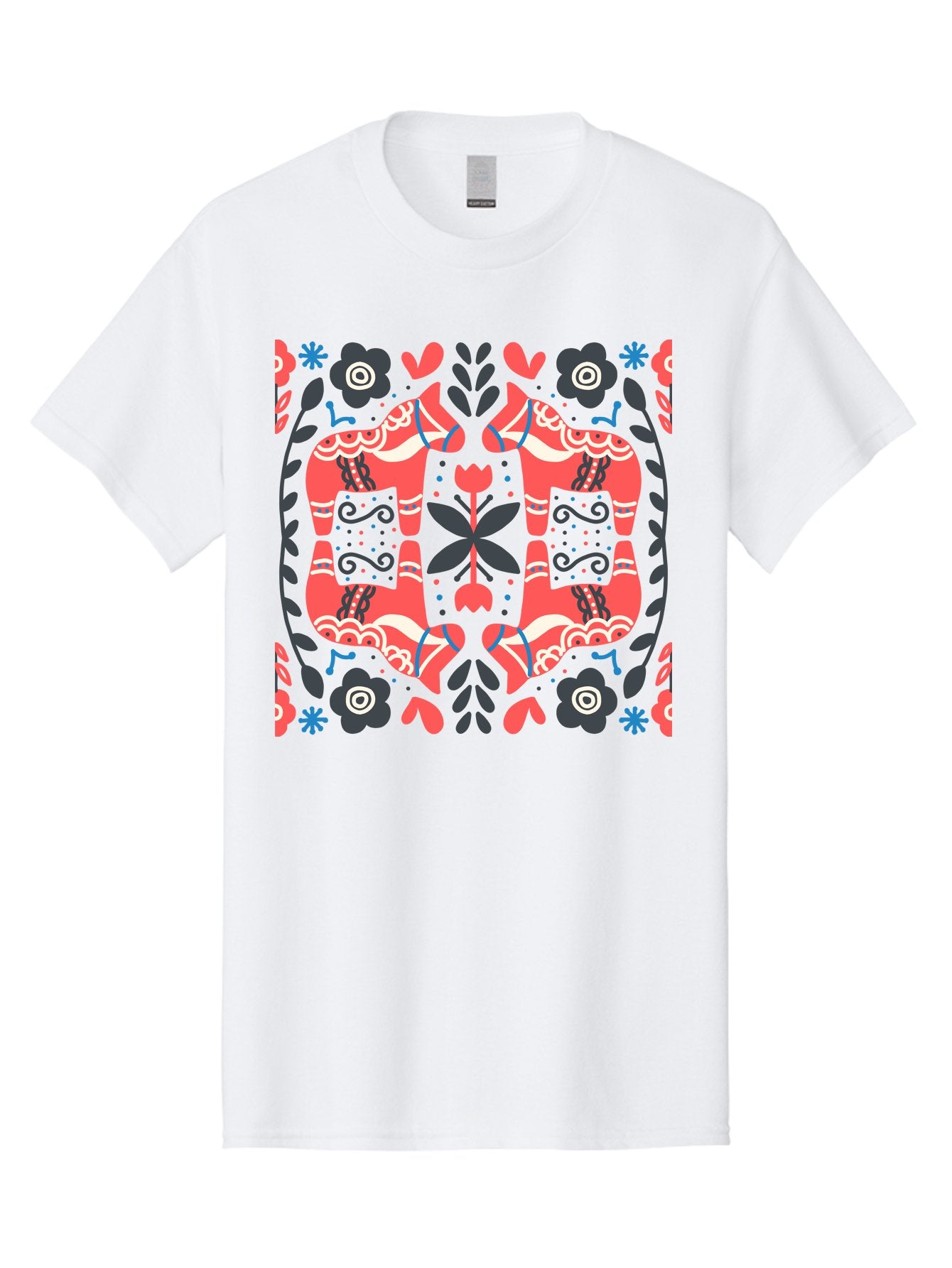 Floral-Pattern-2 Men'S Graphic Tee, 100% Cotton, Comfortable Casual Summer Wear, Machine Washable, Floral Designs, Geometric Shapes, Abstract Art, Black Flowers, Red And White Accents, Blue Details, Decorative Pattern, Symmetrical Design, Aab712 15