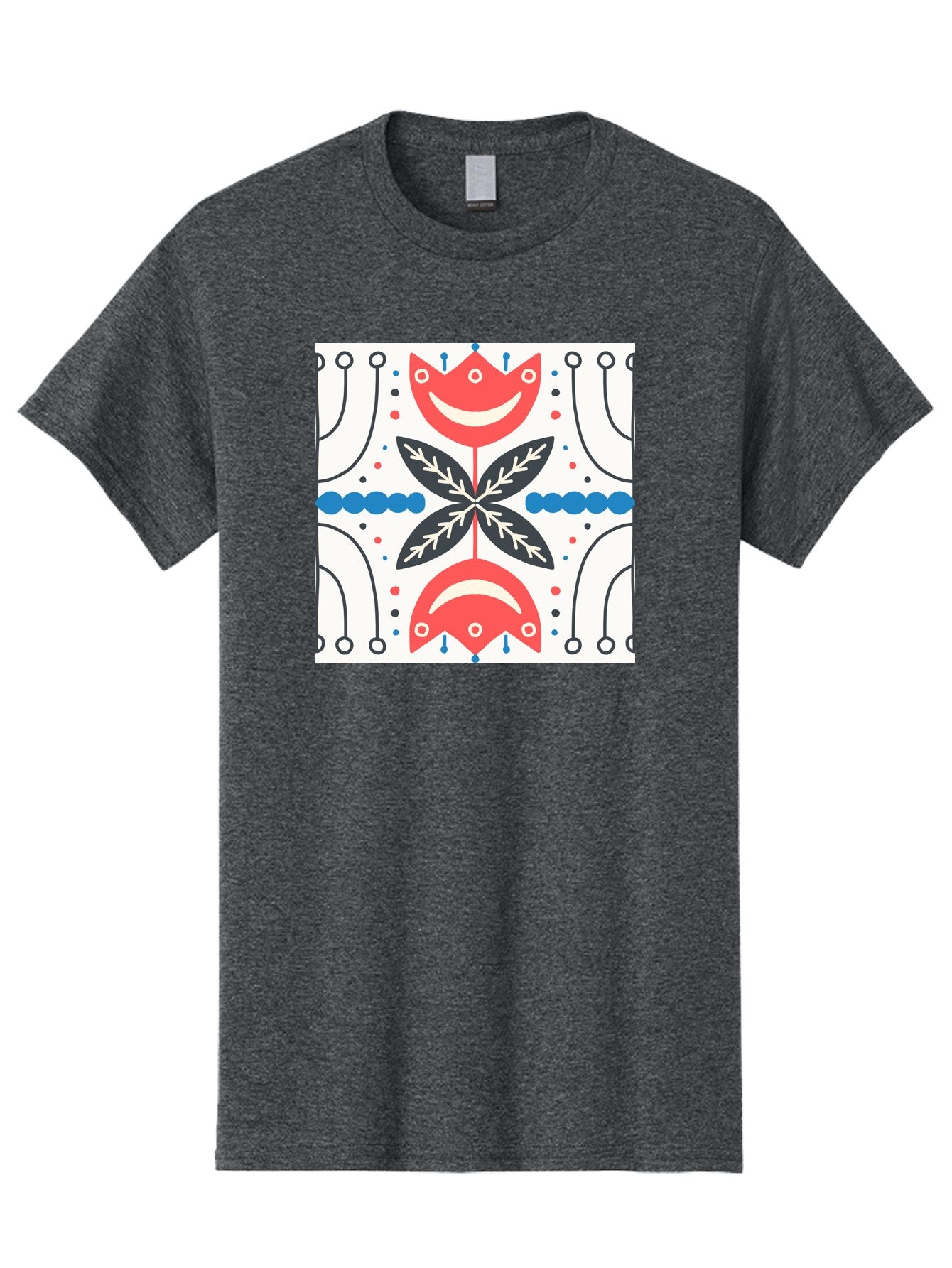 Floral-Pattern-4 Men'S Graphic Tee, 100% Cotton, Comfortable Casual Summer Wear, Machine Washable, Abstract Floral Design, Symmetrical Pattern, Red And Black Petals, White Accents, Blue Dots, Minimalist Style, Modern Graphic, Aab714 9