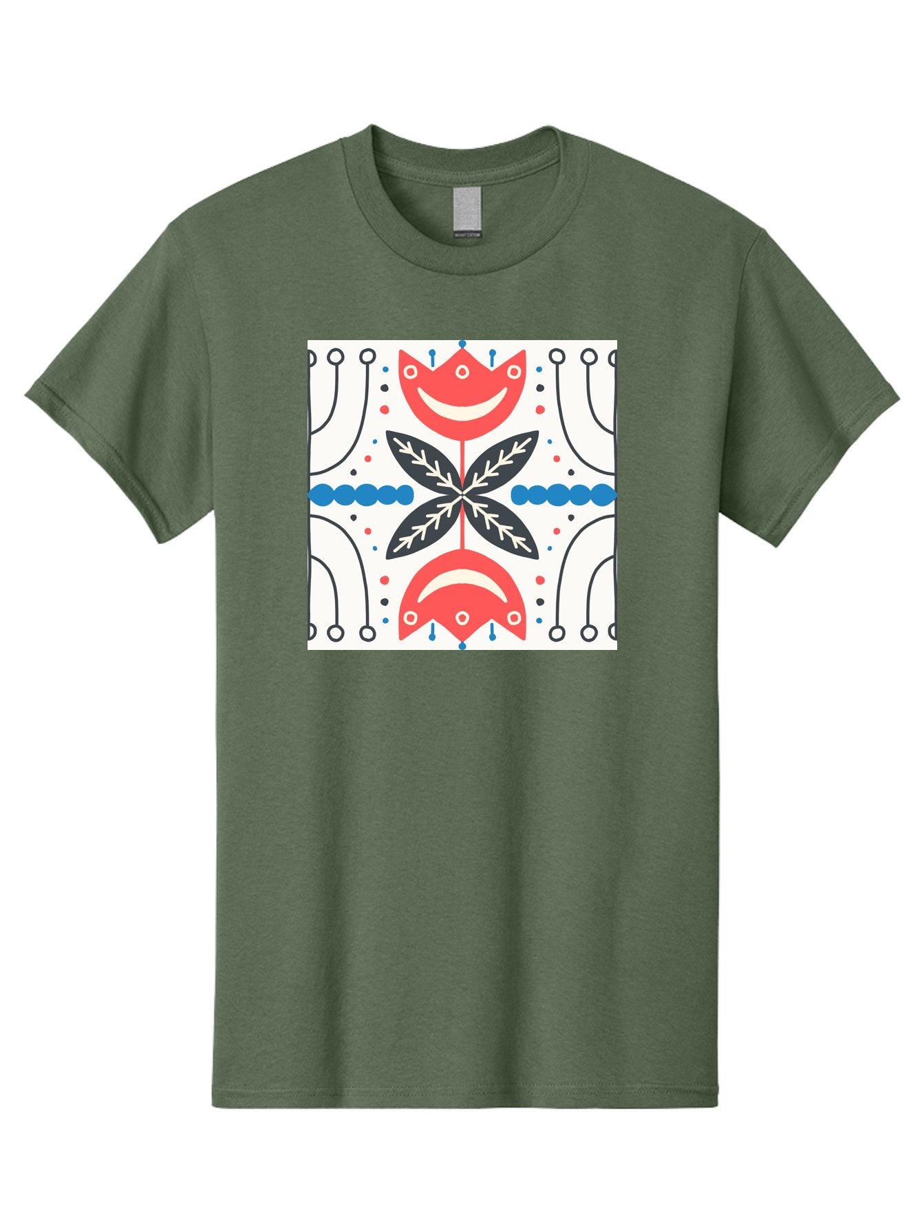 Floral-Pattern-4 Men'S Graphic Tee, 100% Cotton, Comfortable Casual Summer Wear, Machine Washable, Abstract Floral Design, Symmetrical Pattern, Red And Black Petals, White Accents, Blue Dots, Minimalist Style, Modern Graphic, Aab714 11