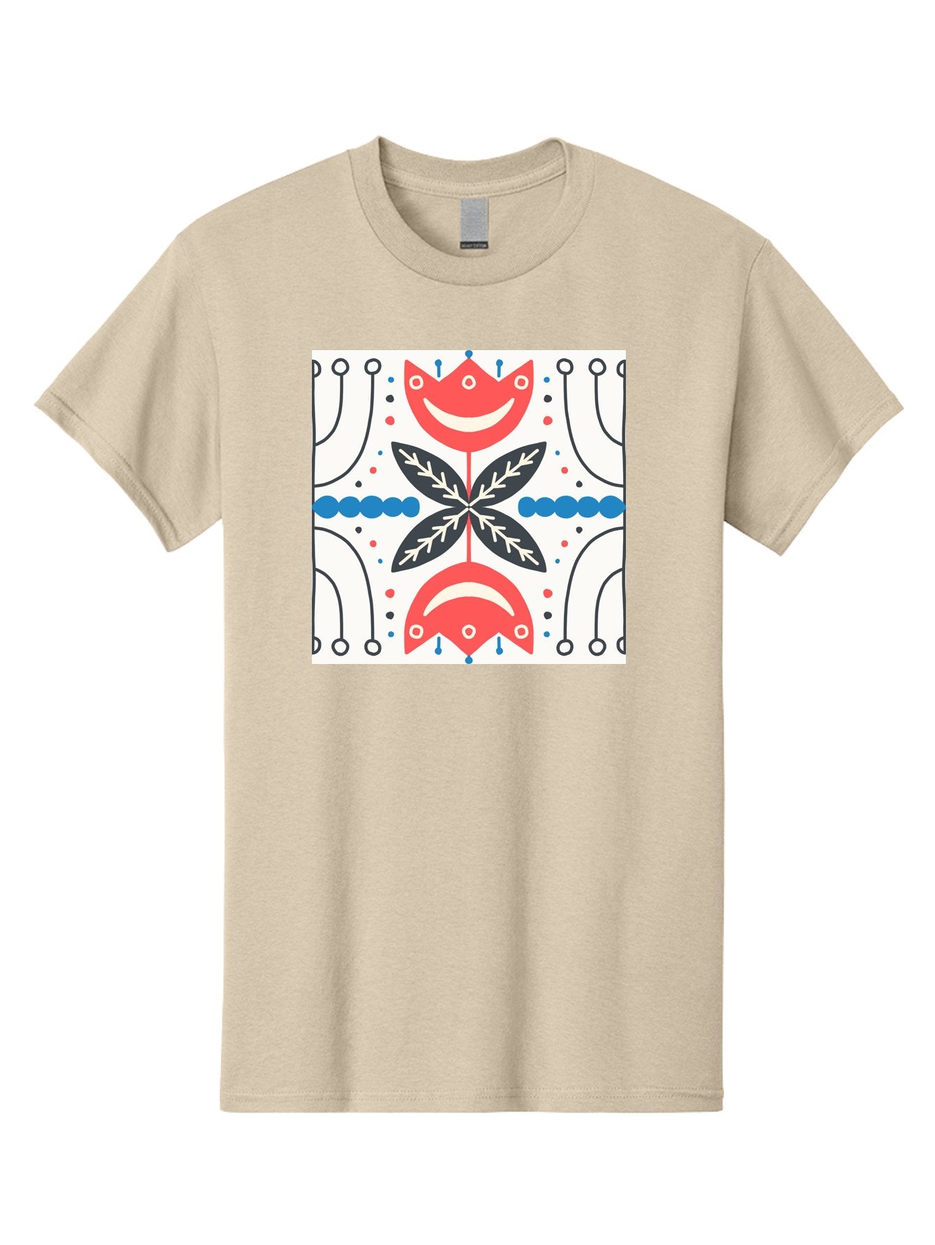 Floral-Pattern-4 Men'S Graphic Tee, 100% Cotton, Comfortable Casual Summer Wear, Machine Washable, Abstract Floral Design, Symmetrical Pattern, Red And Black Petals, White Accents, Blue Dots, Minimalist Style, Modern Graphic, Aab714 10