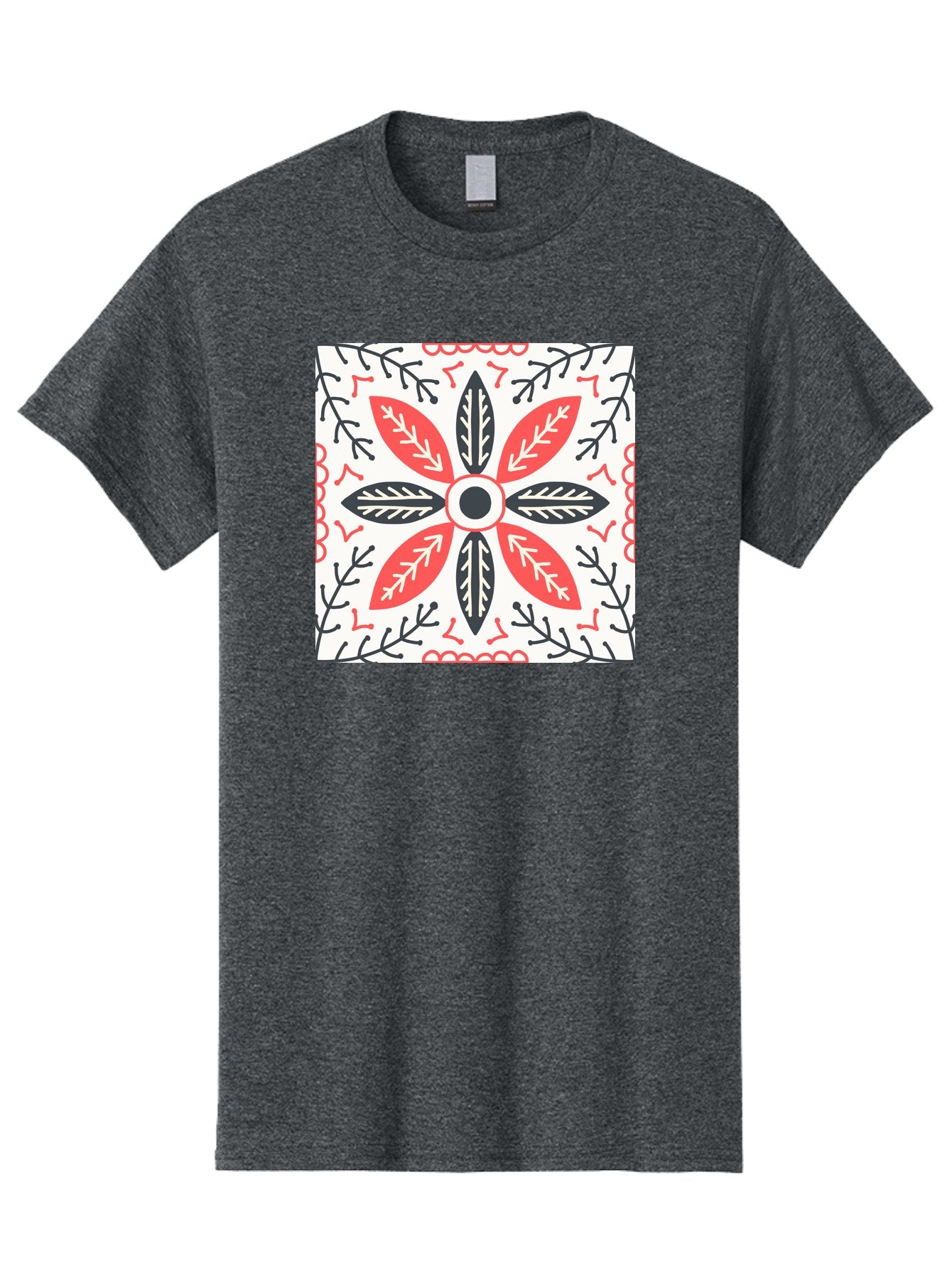 Floral-Pattern-6 Men'S Graphic Tee, 100% Cotton, Comfortable Casual Summer Wear, Machine Washable, Symmetrical Floral Design, Folk Art, Traditional Patterns, Red And Black Hues, Intricate Details, Decorative Elements, Ornate Style, Aab716 5