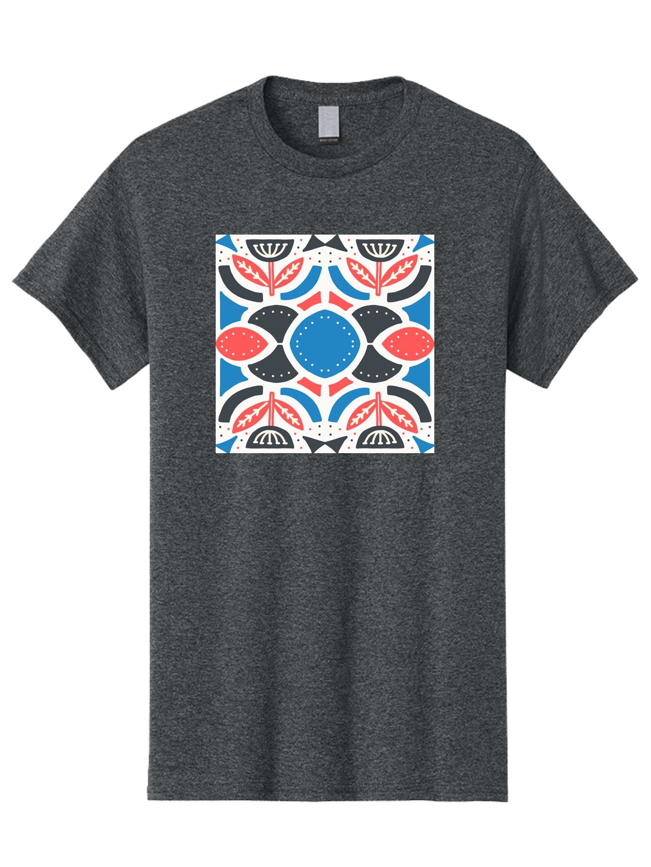Floral-Pattern-7 Men'S Graphic Tee, 100% Cotton, Comfortable Casual Summer Wear, Machine Washable, Floral Pattern, Abstract Flowers, Geometric Shapes, Blue And Red Hues, White Background, Decorative Design, Symmetrical Composition, Aab717 7