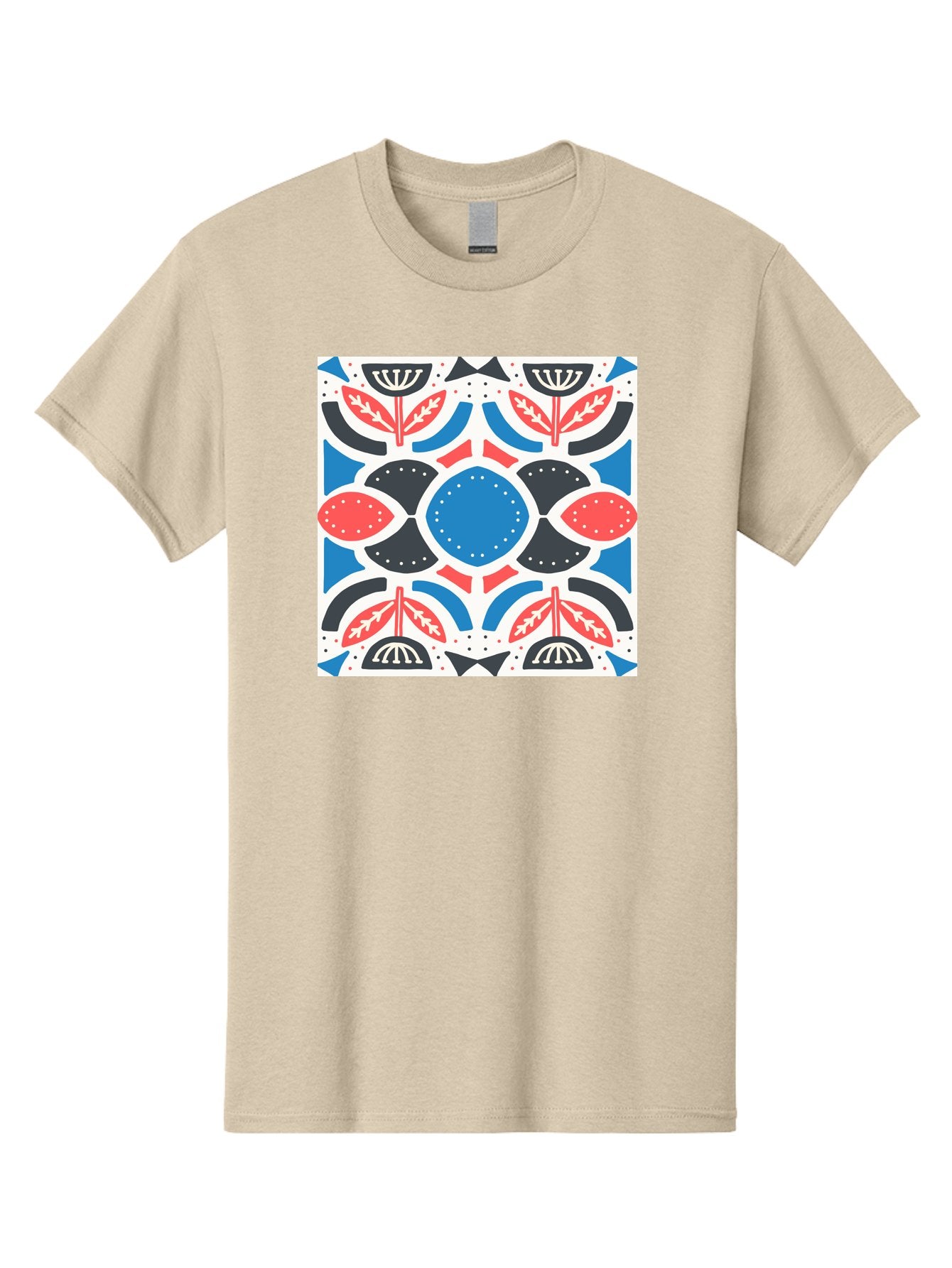 Floral-Pattern-7 Men'S Graphic Tee, 100% Cotton, Comfortable Casual Summer Wear, Machine Washable, Floral Pattern, Abstract Flowers, Geometric Shapes, Blue And Red Hues, White Background, Decorative Design, Symmetrical Composition, Aab717 12