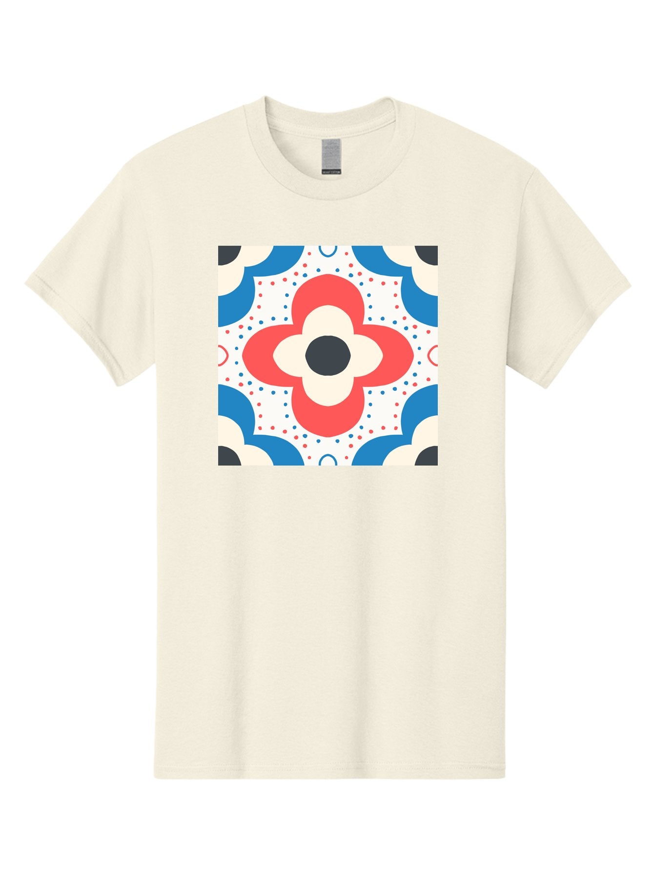 Floral-Pattern-8 Men'S Graphic Tee, 100% Cotton, Comfortable Casual Summer Wear, Machine Washable, Abstract Flower Pattern, Floral Design, Retro Style, Red And Blue Hues, White Background, Colorful Dots, Decorative Elements, Aab718 12