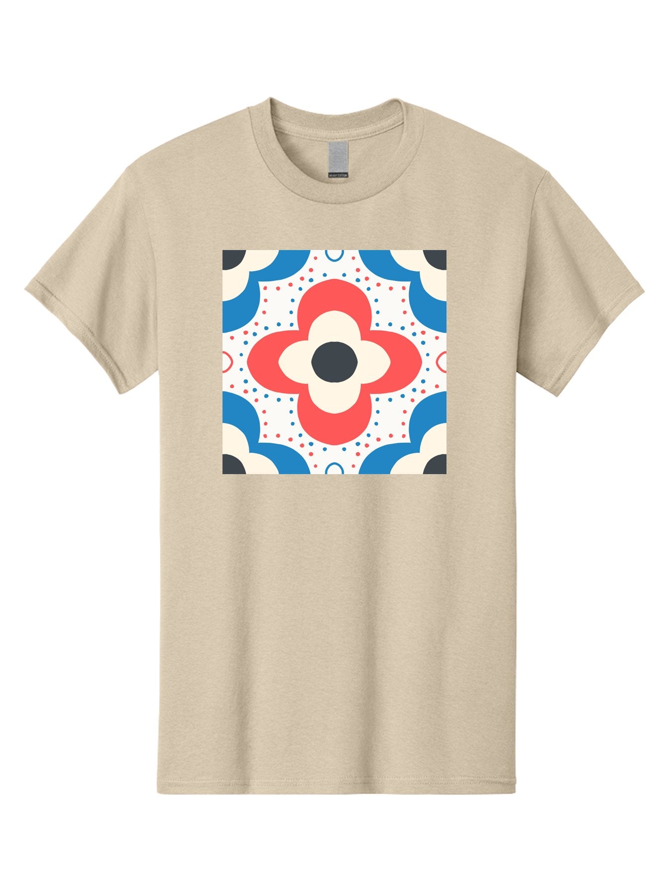 Floral-Pattern-8 Men'S Graphic Tee, 100% Cotton, Comfortable Casual Summer Wear, Machine Washable, Abstract Flower Pattern, Floral Design, Retro Style, Red And Blue Hues, White Background, Colorful Dots, Decorative Elements, Aab718 7