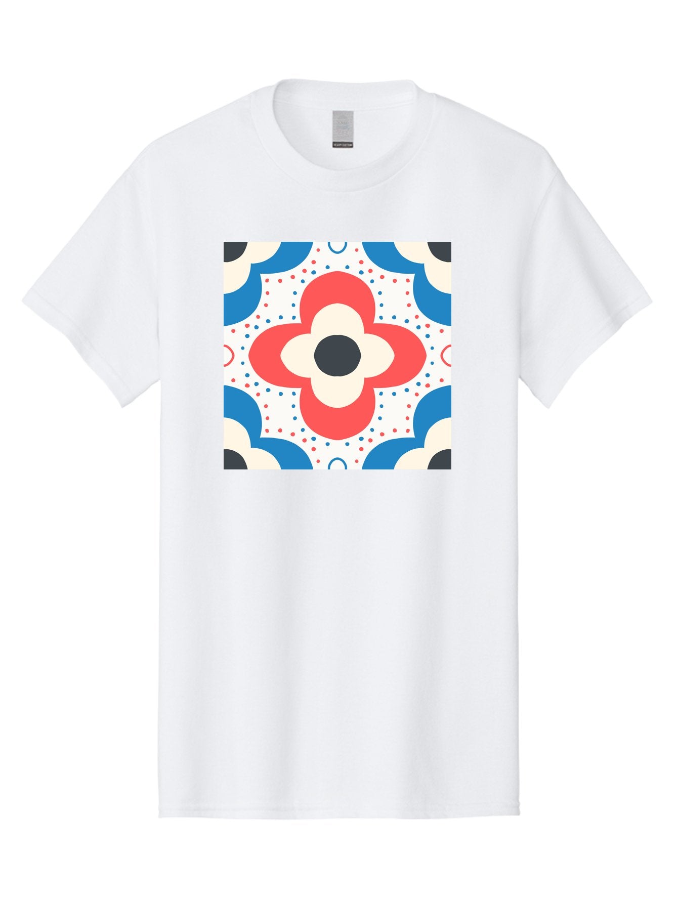 Floral-Pattern-8 Men'S Graphic Tee, 100% Cotton, Comfortable Casual Summer Wear, Machine Washable, Abstract Flower Pattern, Floral Design, Retro Style, Red And Blue Hues, White Background, Colorful Dots, Decorative Elements, Aab718 9