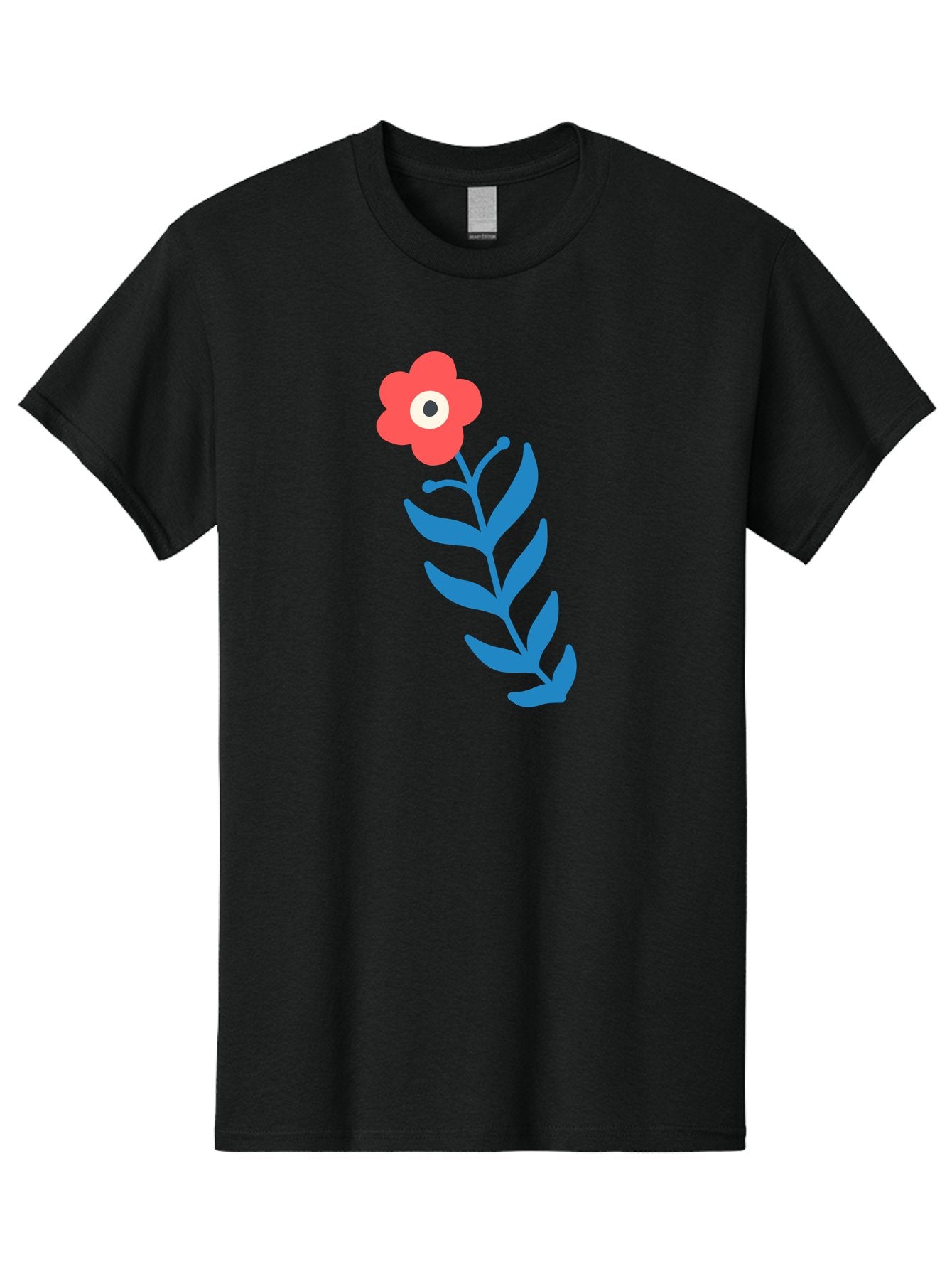 Flower-1 Men'S Graphic Tee, 100% Cotton, Comfortable Casual Summer Wear, Machine Washable, Pink Flower With Eye, Surreal Art, Abstract Design, Vibrant Petals, Blue Leaves, Minimalist Style, Quirky Illustration, Contemporary Artistry Aab721 4