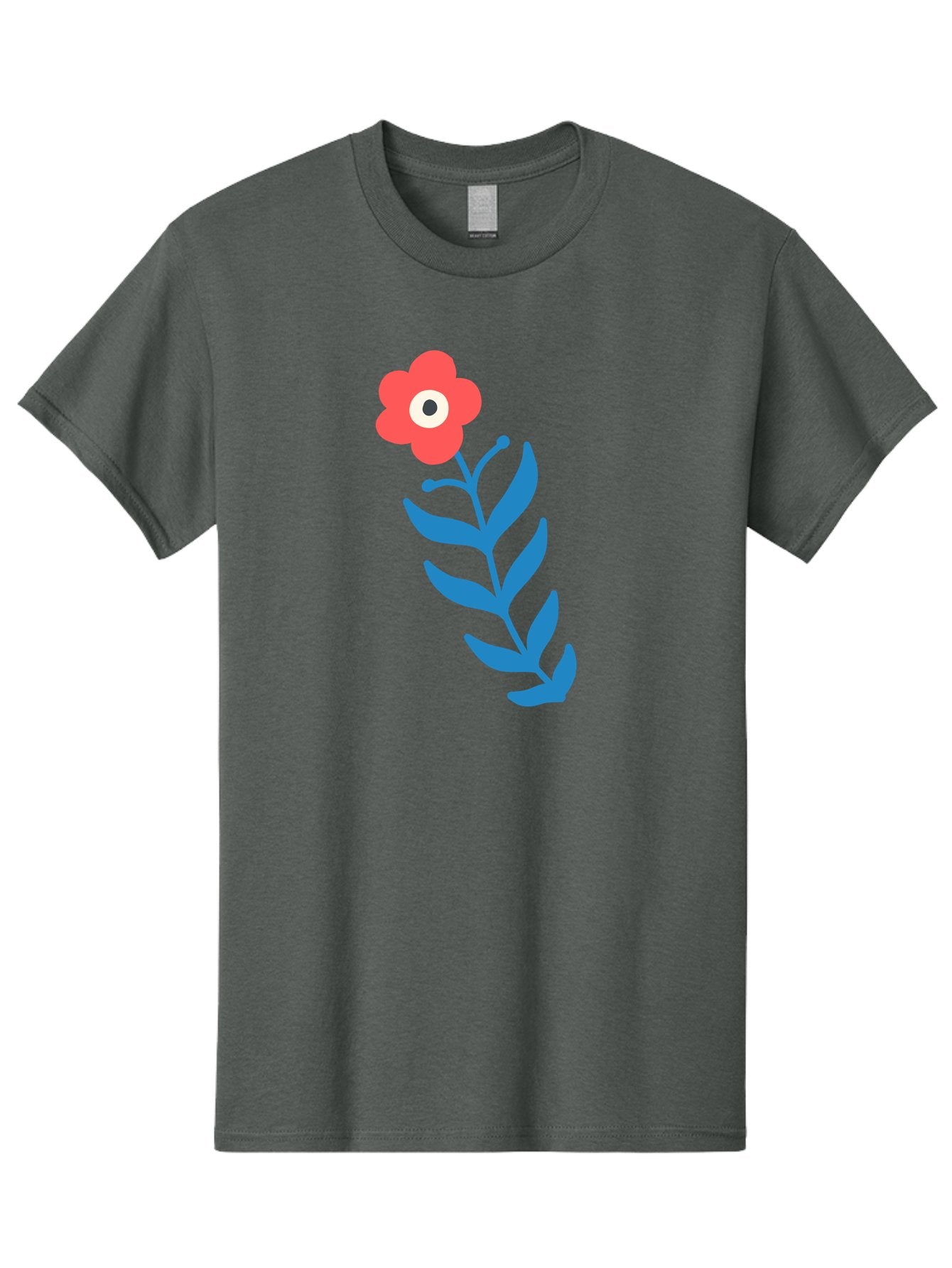 Flower-1 Men'S Graphic Tee, 100% Cotton, Comfortable Casual Summer Wear, Machine Washable, Pink Flower With Eye, Surreal Art, Abstract Design, Vibrant Petals, Blue Leaves, Minimalist Style, Quirky Illustration, Contemporary Artistry Aab721 9
