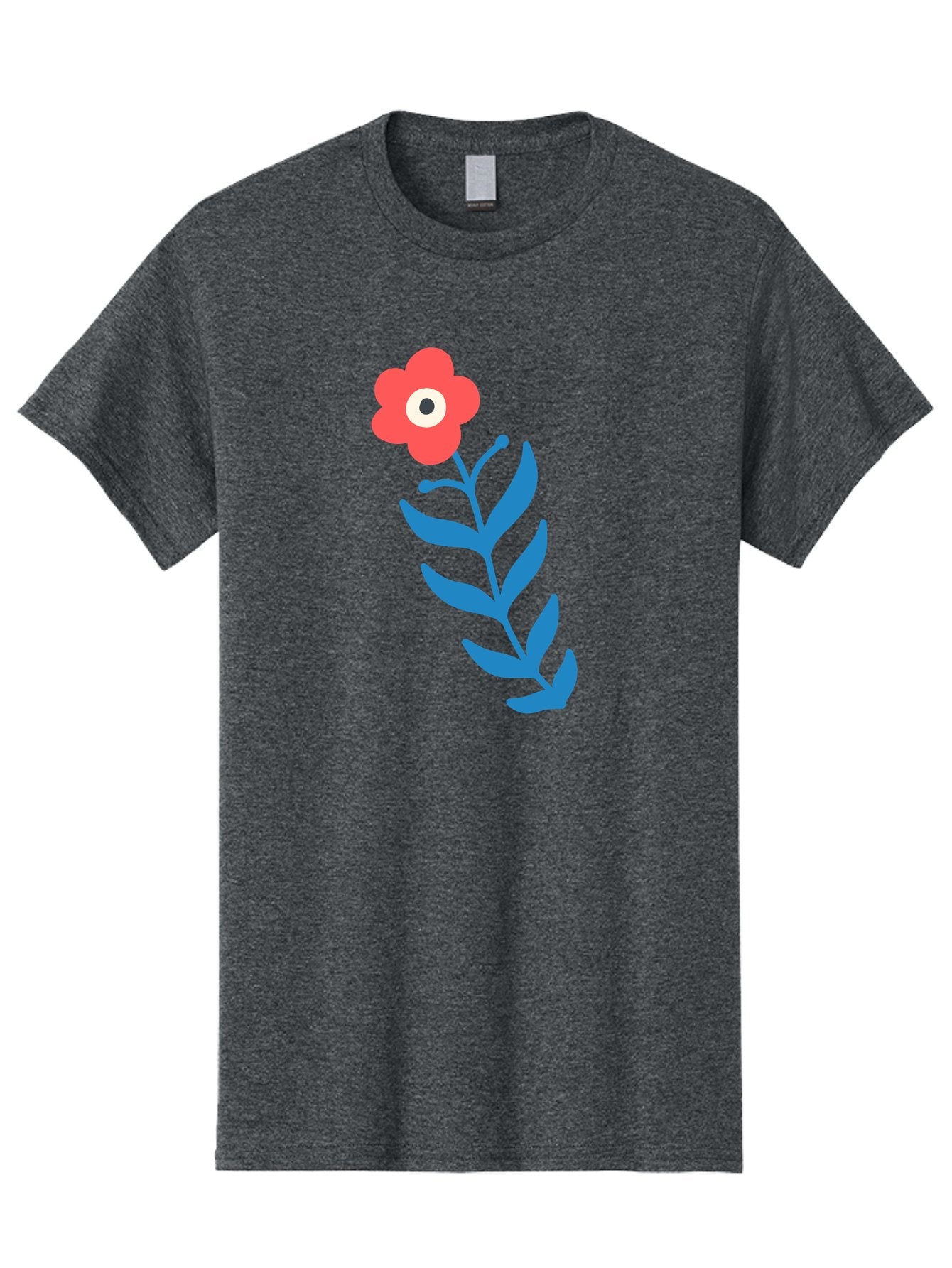 Flower-1 Men'S Graphic Tee, 100% Cotton, Comfortable Casual Summer Wear, Machine Washable, Pink Flower With Eye, Surreal Art, Abstract Design, Vibrant Petals, Blue Leaves, Minimalist Style, Quirky Illustration, Contemporary Artistry Aab721 11
