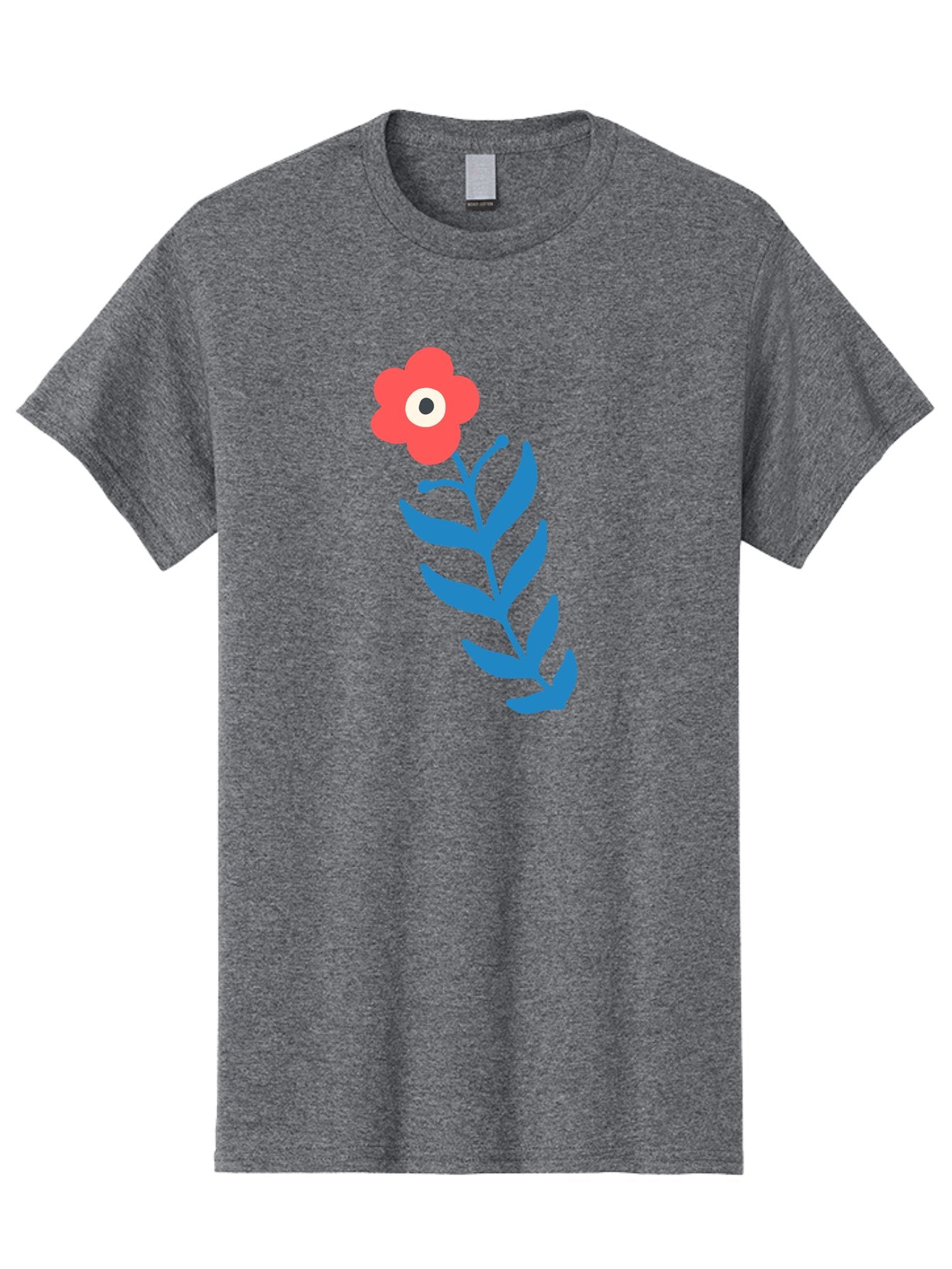Flower-1 Men'S Graphic Tee, 100% Cotton, Comfortable Casual Summer Wear, Machine Washable, Pink Flower With Eye, Surreal Art, Abstract Design, Vibrant Petals, Blue Leaves, Minimalist Style, Quirky Illustration, Contemporary Artistry Aab721 6
