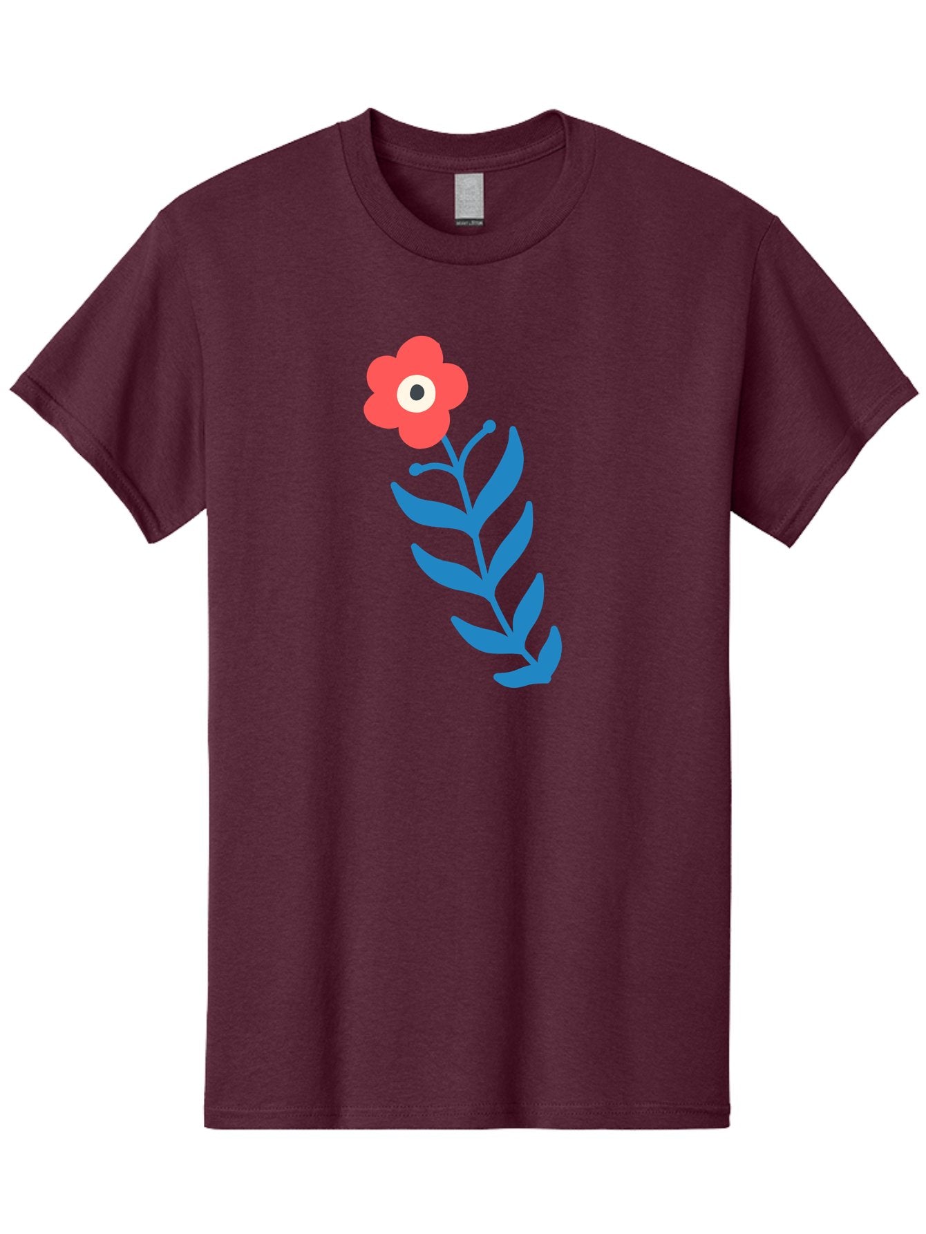Flower-1 Men'S Graphic Tee, 100% Cotton, Comfortable Casual Summer Wear, Machine Washable, Pink Flower With Eye, Surreal Art, Abstract Design, Vibrant Petals, Blue Leaves, Minimalist Style, Quirky Illustration, Contemporary Artistry Aab721