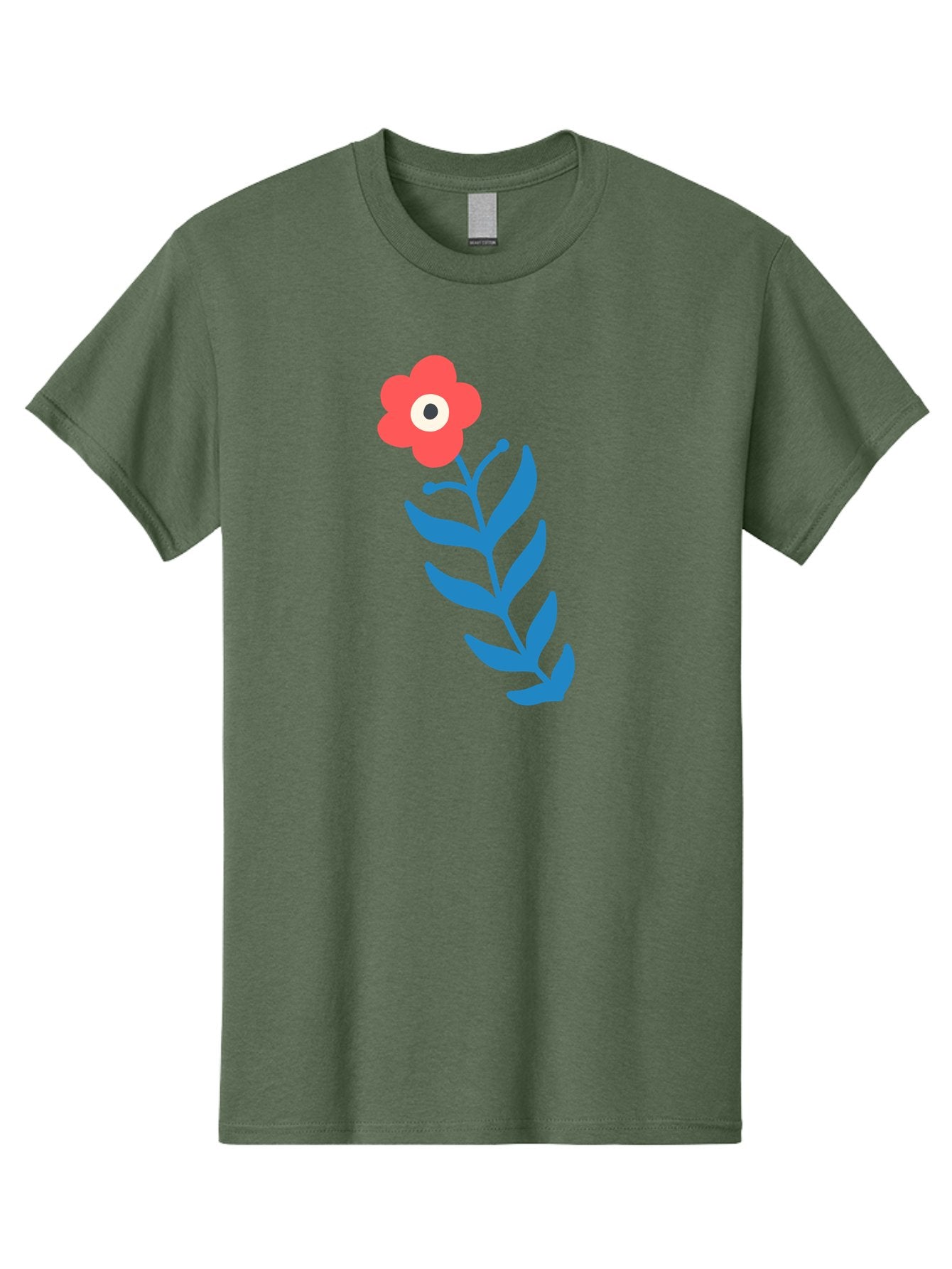 Flower-1 Men'S Graphic Tee, 100% Cotton, Comfortable Casual Summer Wear, Machine Washable, Pink Flower With Eye, Surreal Art, Abstract Design, Vibrant Petals, Blue Leaves, Minimalist Style, Quirky Illustration, Contemporary Artistry Aab721 13