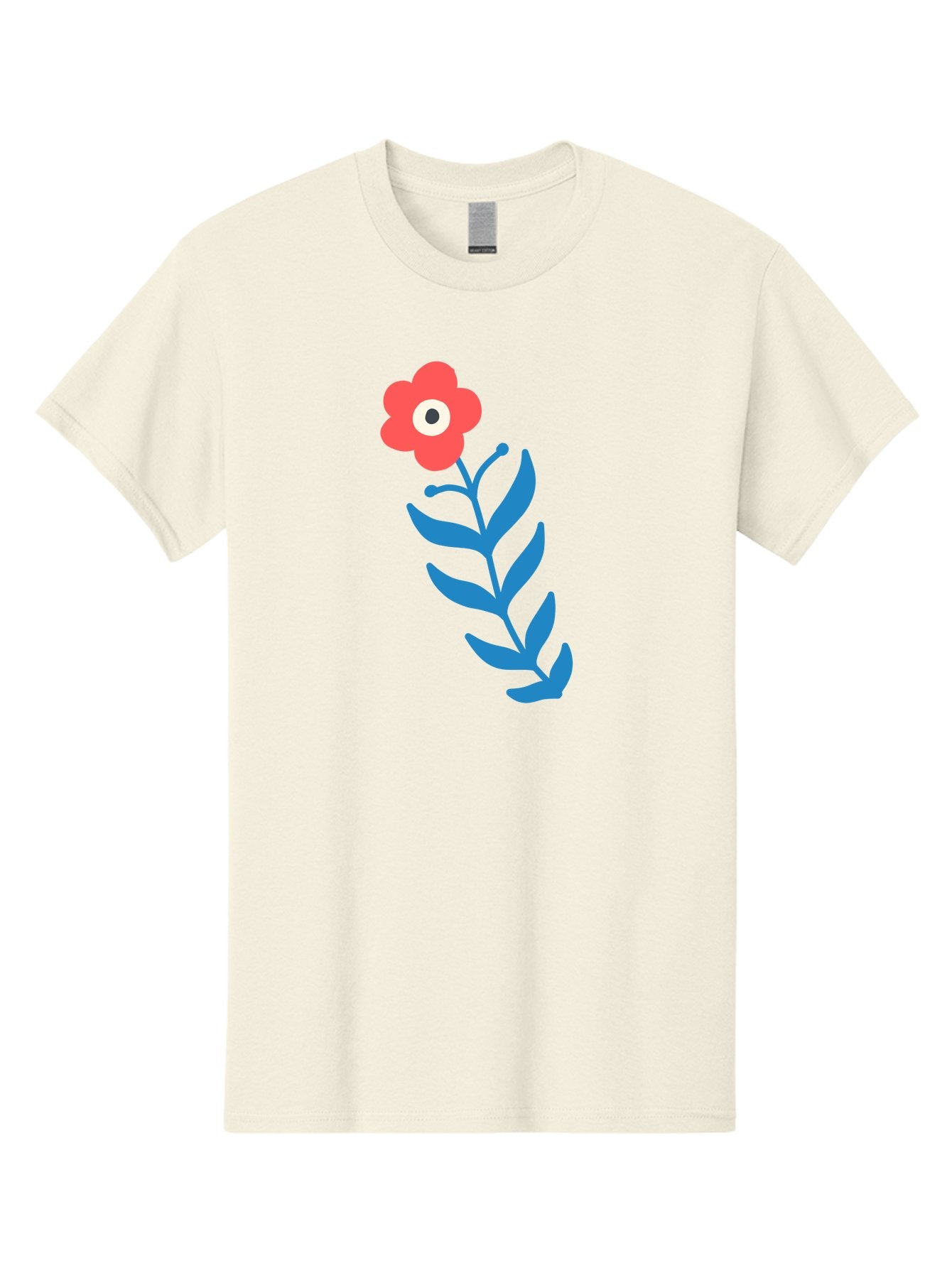 Flower-1 Men'S Graphic Tee, 100% Cotton, Comfortable Casual Summer Wear, Machine Washable, Pink Flower With Eye, Surreal Art, Abstract Design, Vibrant Petals, Blue Leaves, Minimalist Style, Quirky Illustration, Contemporary Artistry Aab721 12