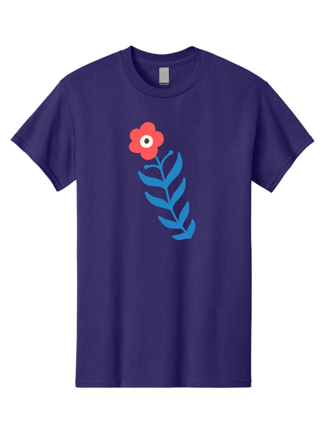 Flower-1 Men'S Graphic Tee, 100% Cotton, Comfortable Casual Summer Wear, Machine Washable, Pink Flower With Eye, Surreal Art, Abstract Design, Vibrant Petals, Blue Leaves, Minimalist Style, Quirky Illustration, Contemporary Artistry Aab721