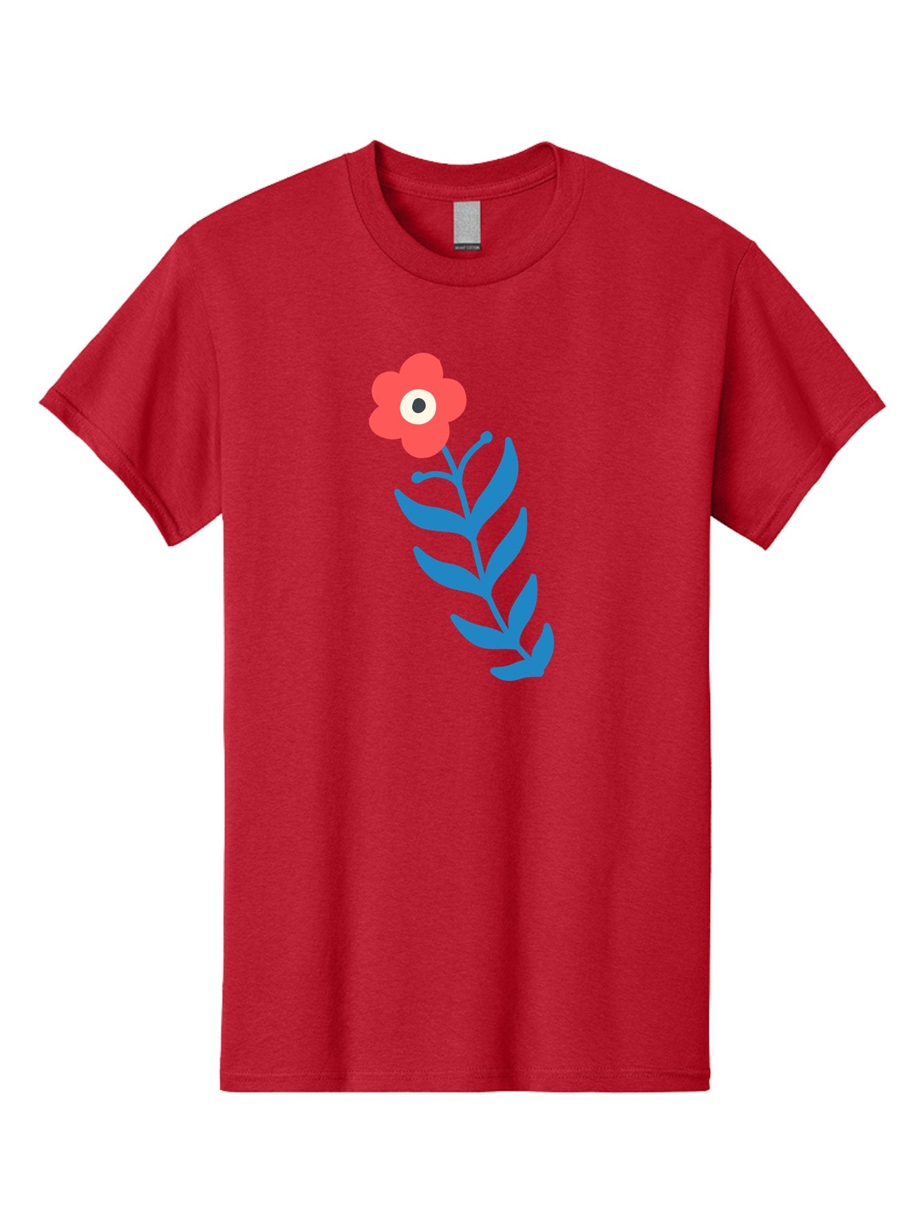 Flower-1 Men'S Graphic Tee, 100% Cotton, Comfortable Casual Summer Wear, Machine Washable, Pink Flower With Eye, Surreal Art, Abstract Design, Vibrant Petals, Blue Leaves, Minimalist Style, Quirky Illustration, Contemporary Artistry Aab721 5