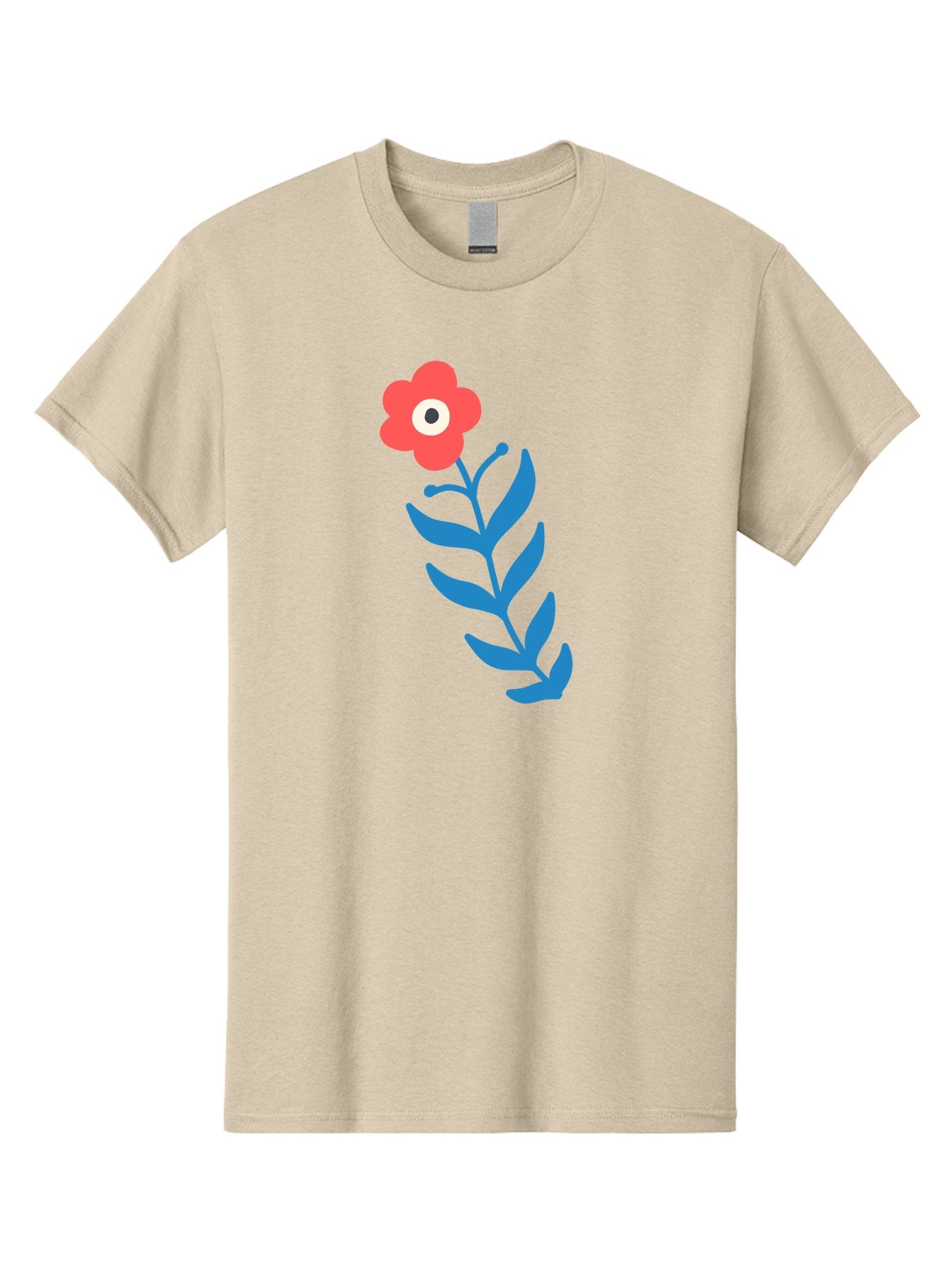 Flower-1 Men'S Graphic Tee, 100% Cotton, Comfortable Casual Summer Wear, Machine Washable, Pink Flower With Eye, Surreal Art, Abstract Design, Vibrant Petals, Blue Leaves, Minimalist Style, Quirky Illustration, Contemporary Artistry Aab721 14
