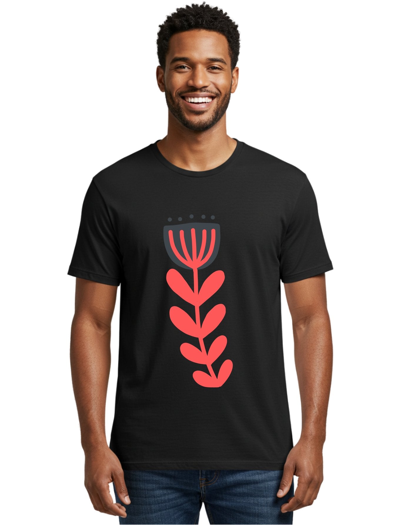 Flower-2 Men'S Graphic Tee, 100% Cotton, Comfortable Casual Summer Wear, Machine Washable, Simple Flower Design, Floral Pattern, Minimalist Art, Red And Black Hues, Bold Graphics, Stylized Bloom, Modern Illustration, Flower Graphic Aab722 22